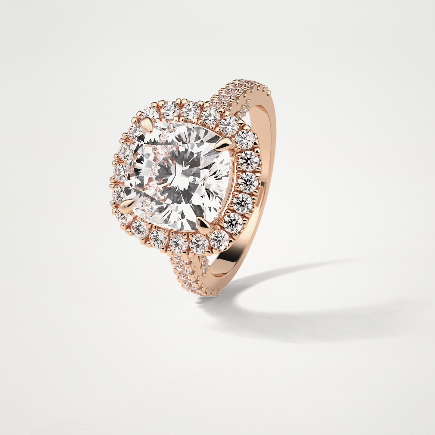 Cushion Halo & Pave Moissanite Engagement Ring – 4 CT Lab-Created Brilliance in 10K/14K/18K Gold )
