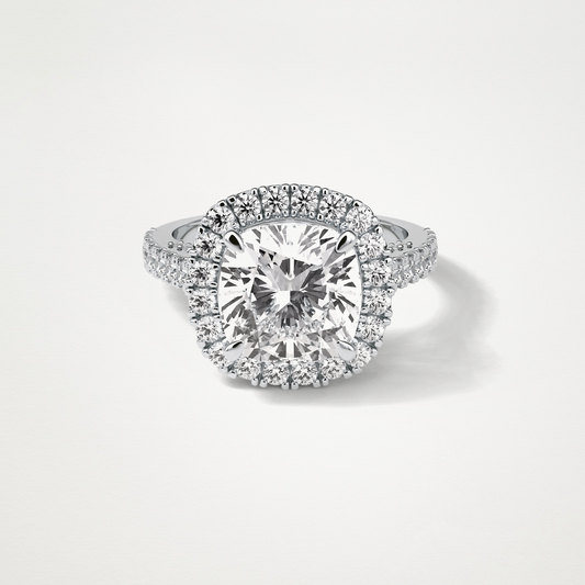 Cushion Halo & Pave Moissanite Engagement Ring – 4 CT Lab-Created Brilliance in 10K/14K/18K Gold )