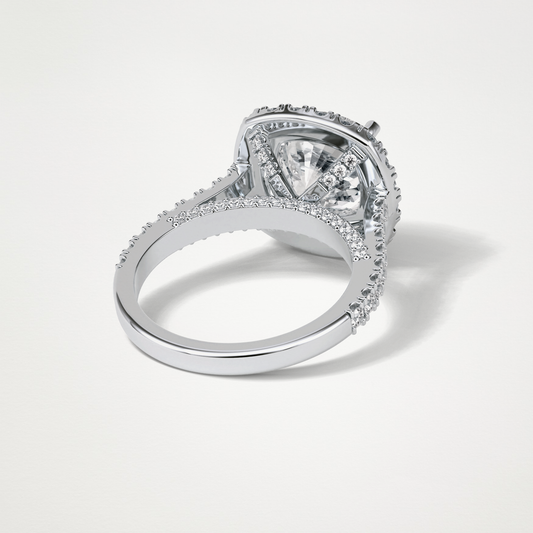 Cushion Halo & Pave Moissanite Engagement Ring – 4 CT Lab-Created Brilliance in 10K/14K/18K Gold )