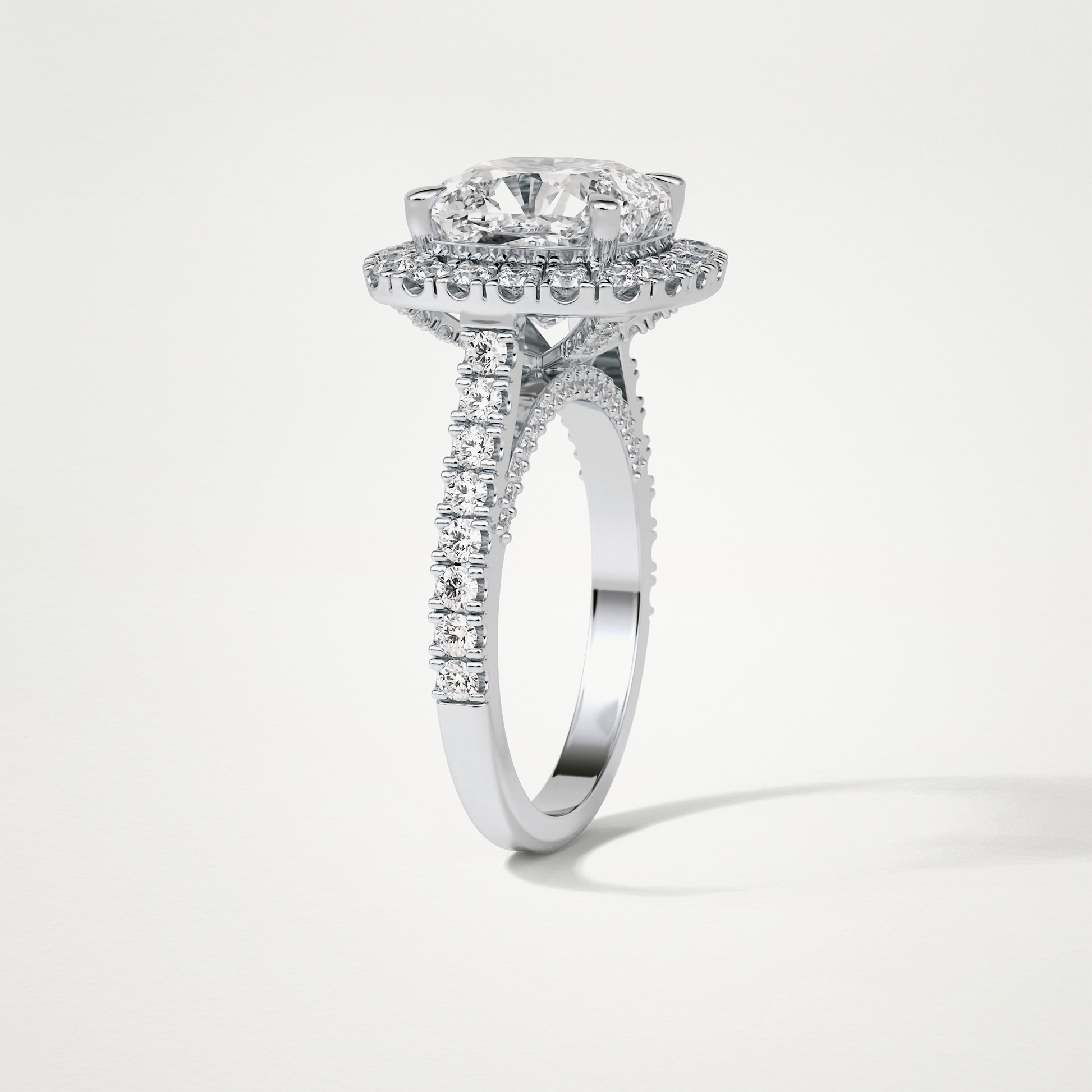 Cushion Halo & Pave Moissanite Engagement Ring – 4 CT Lab-Created Brilliance in 10K/14K/18K Gold )