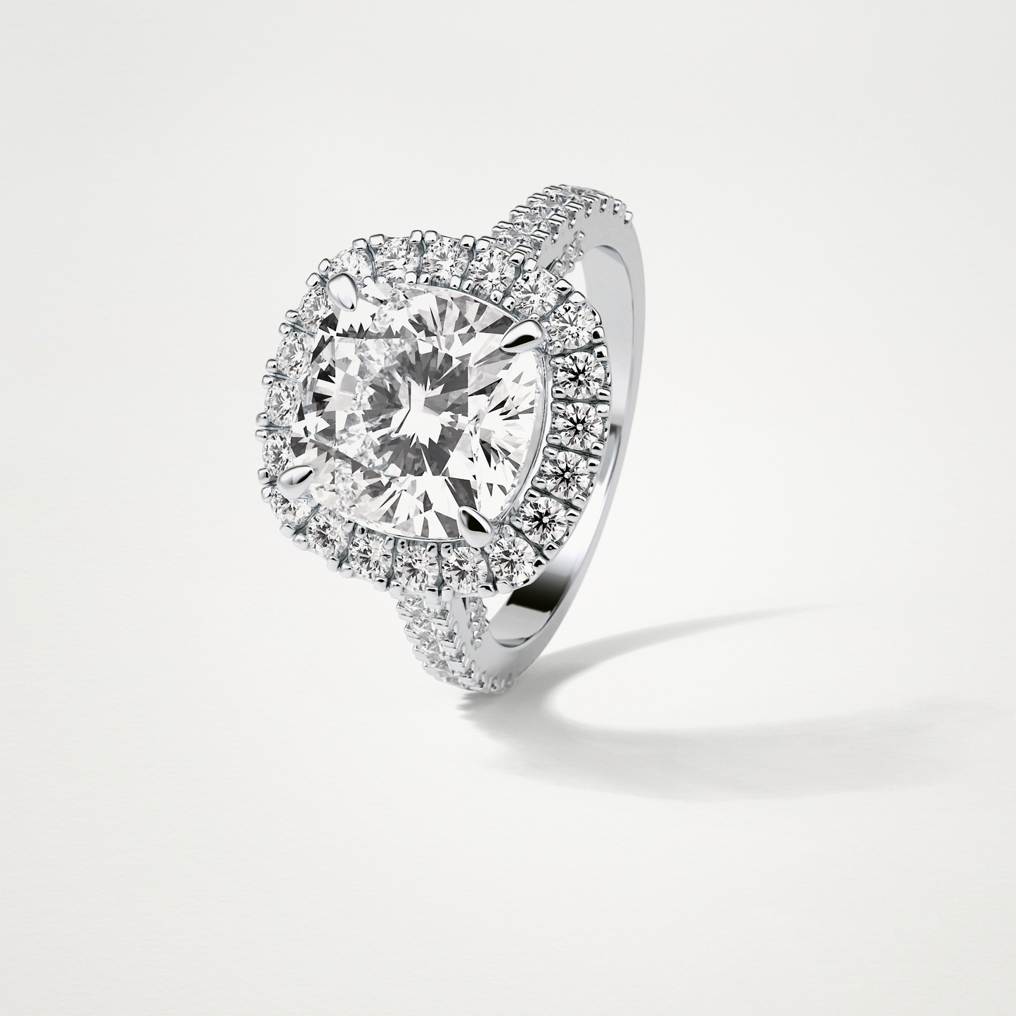 Cushion Halo & Pave Moissanite Engagement Ring – 4 CT Lab-Created Brilliance in 10K/14K/18K Gold )