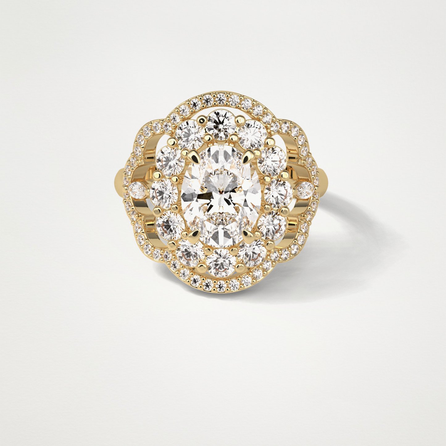 Oval Halo & Cluster Moissanite Engagement Ring – 1.91 CT Lab-Created Brilliance in 10K/14K/18K Gold