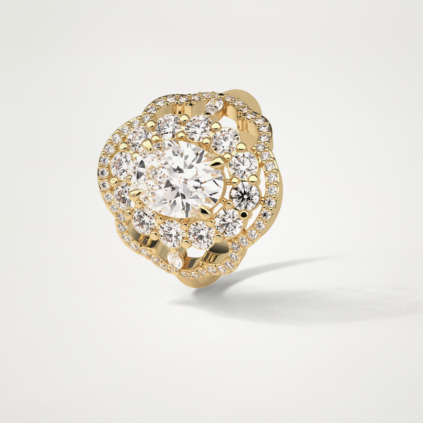 Oval Halo & Cluster Moissanite Engagement Ring – 1.91 CT Lab-Created Brilliance in 10K/14K/18K Gold
