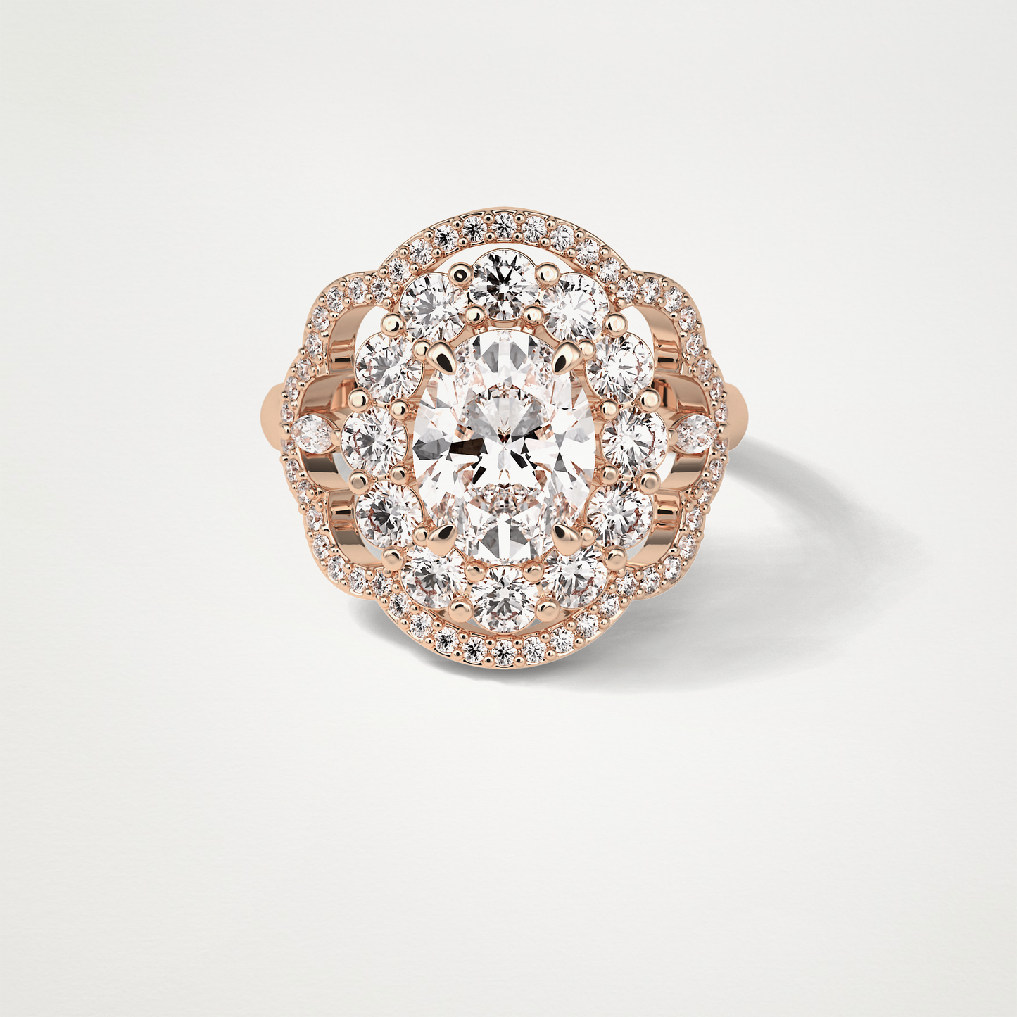 Oval Halo & Cluster Moissanite Engagement Ring – 1.91 CT Lab-Created Brilliance in 10K/14K/18K Gold