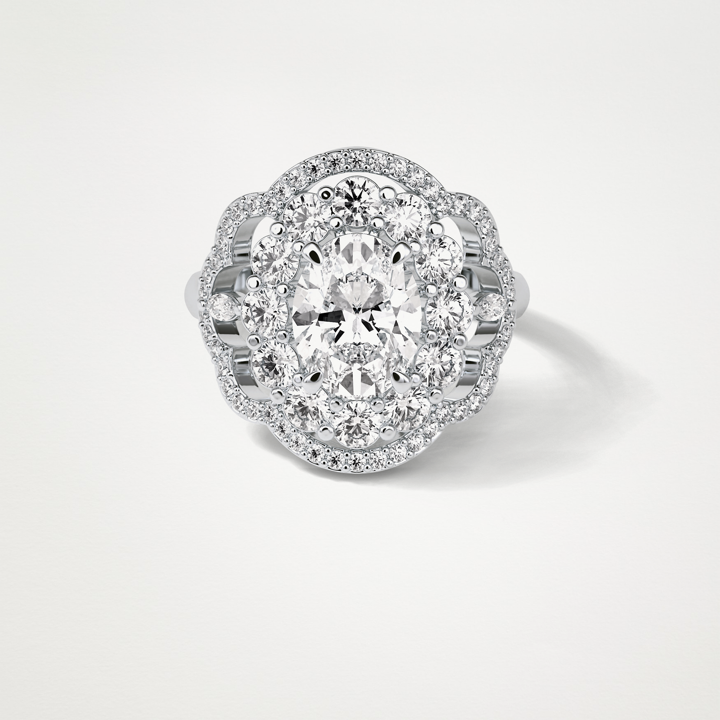 Oval Halo & Cluster Moissanite Engagement Ring – 1.91 CT Lab-Created Brilliance in 10K/14K/18K Gold