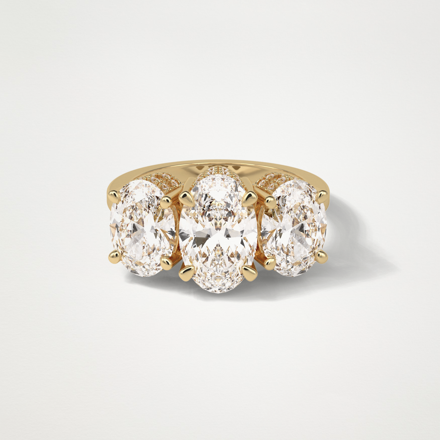 Oval Double Hidden Halo & 3 Stone Moissanite Engagement Ring – 2.35 CT Lab-Created Brilliance in 10K/14K/18K Gold