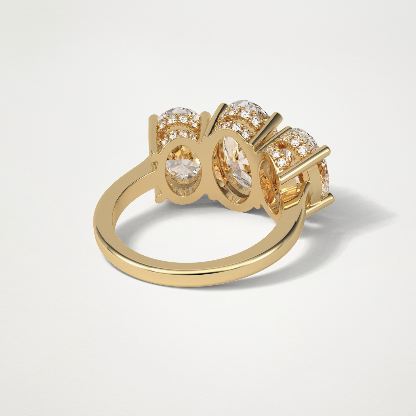 Oval Double Hidden Halo & 3 Stone Moissanite Engagement Ring – 2.35 CT Lab-Created Brilliance in 10K/14K/18K Gold