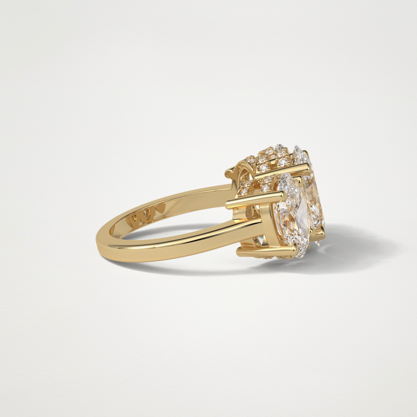 Oval Double Hidden Halo & 3 Stone Moissanite Engagement Ring – 2.35 CT Lab-Created Brilliance in 10K/14K/18K Gold