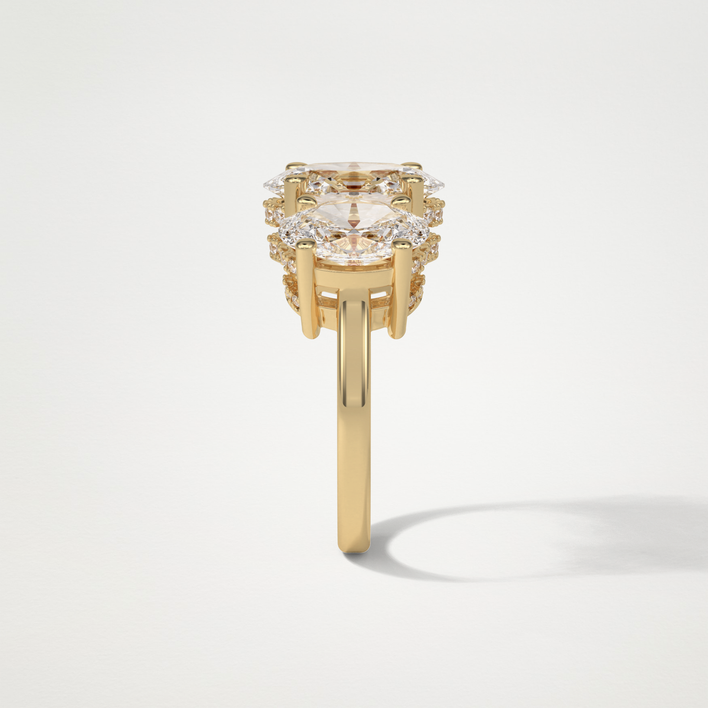 Oval Double Hidden Halo & 3 Stone Moissanite Engagement Ring – 2.35 CT Lab-Created Brilliance in 10K/14K/18K Gold