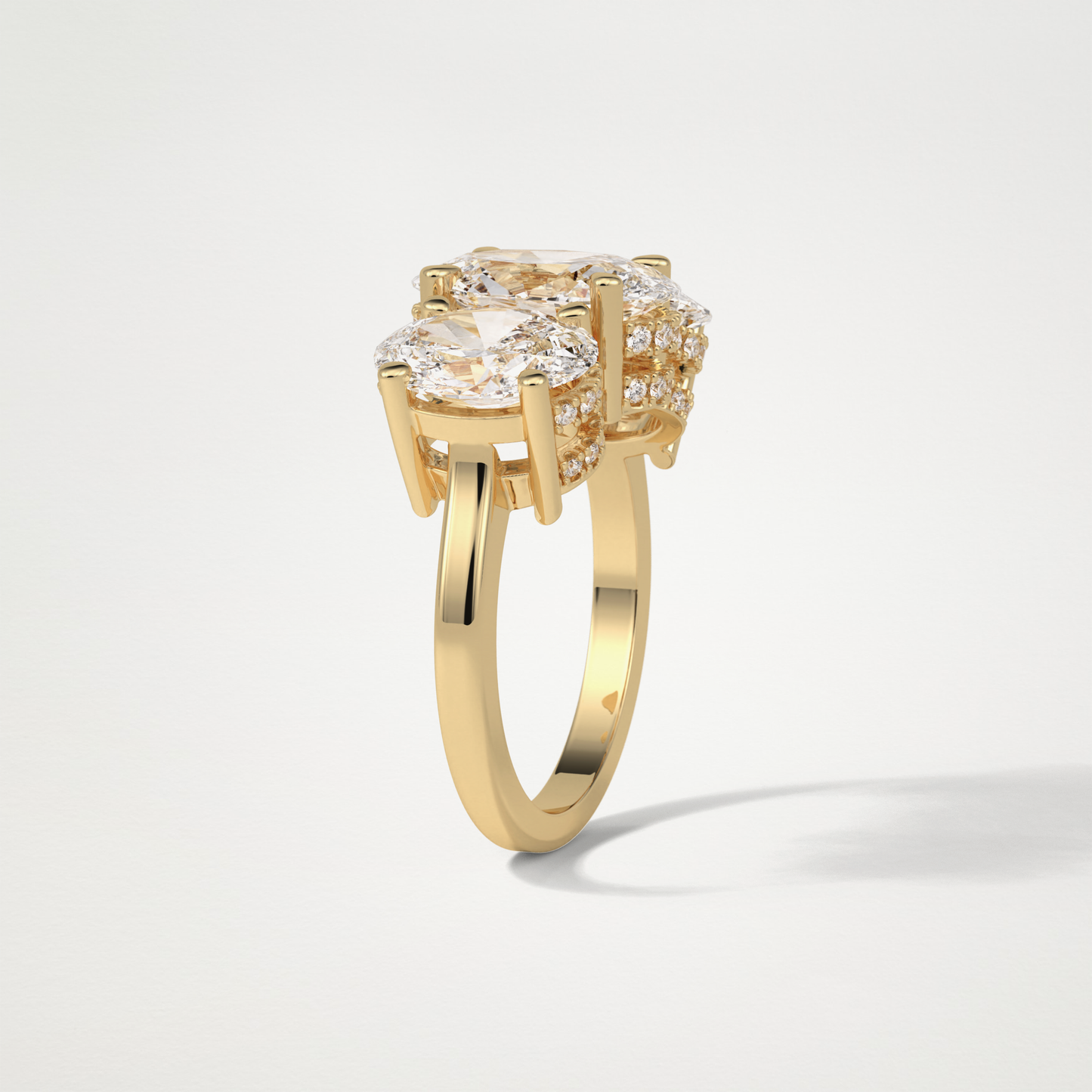 Oval Double Hidden Halo & 3 Stone Moissanite Engagement Ring – 2.35 CT Lab-Created Brilliance in 10K/14K/18K Gold