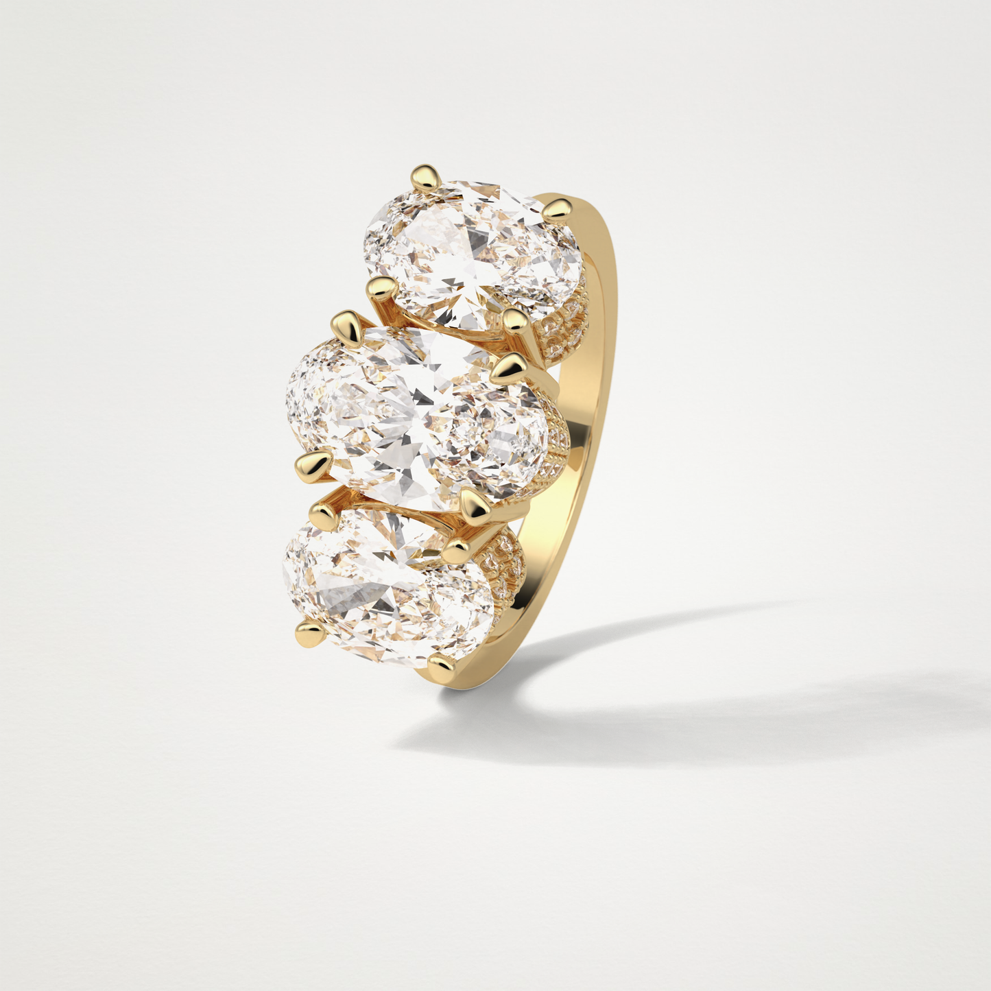 Oval Double Hidden Halo & 3 Stone Moissanite Engagement Ring – 2.35 CT Lab-Created Brilliance in 10K/14K/18K Gold