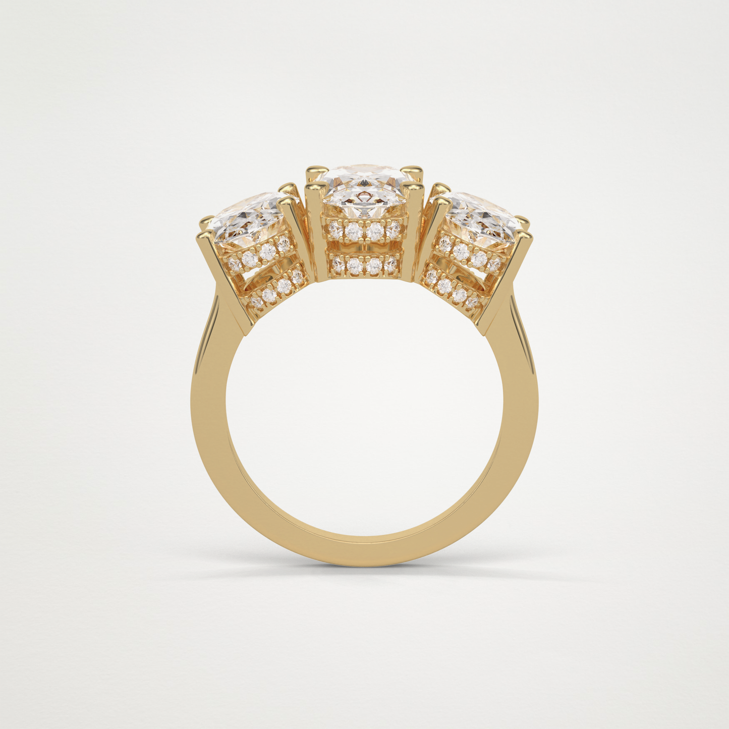 Oval Double Hidden Halo & 3 Stone Moissanite Engagement Ring – 2.35 CT Lab-Created Brilliance in 10K/14K/18K Gold