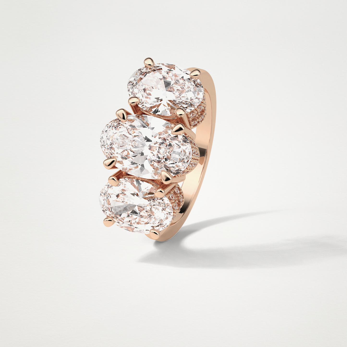 Oval Double Hidden Halo & 3 Stone Moissanite Engagement Ring – 2.35 CT Lab-Created Brilliance in 10K/14K/18K Gold