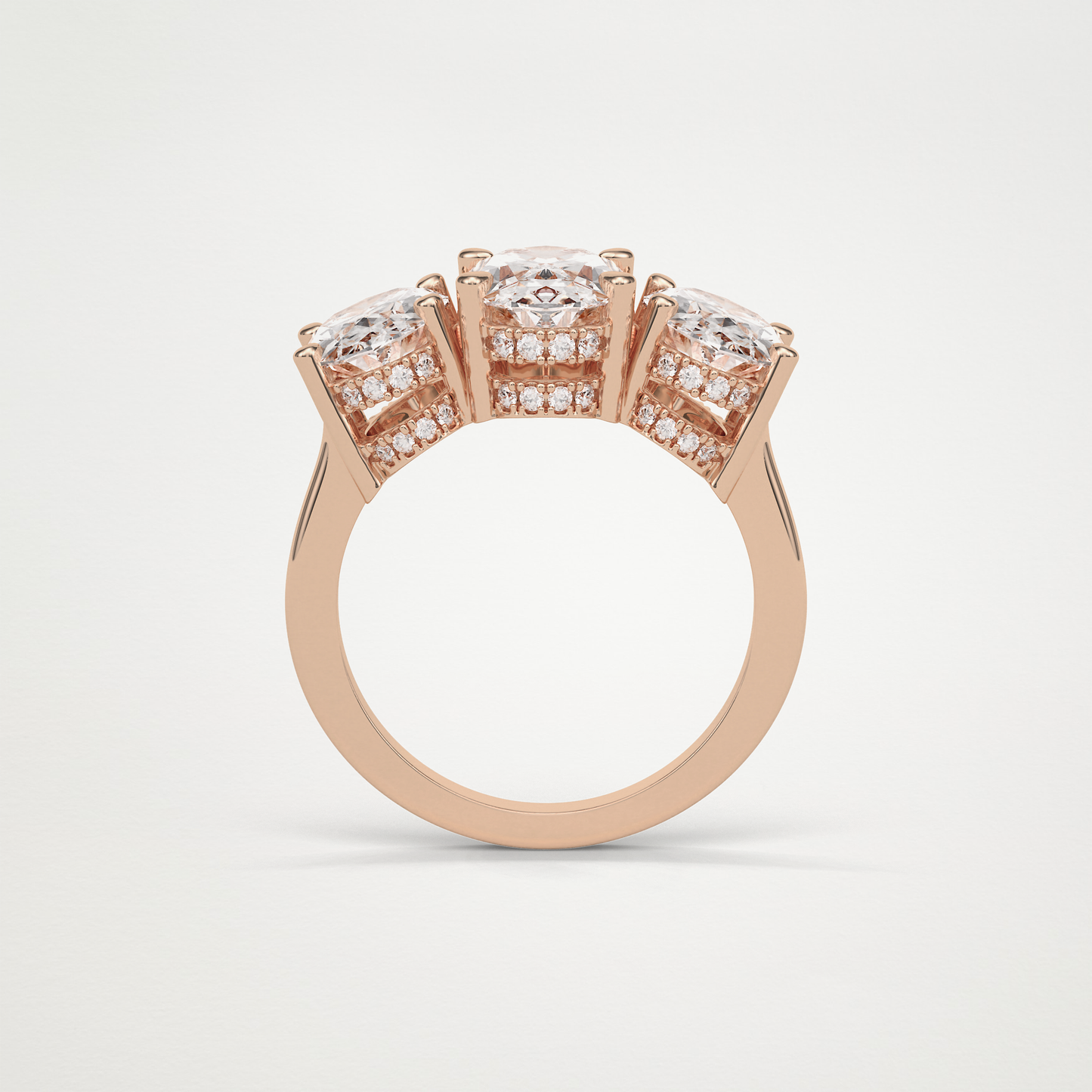 Oval Double Hidden Halo & 3 Stone Moissanite Engagement Ring – 2.35 CT Lab-Created Brilliance in 10K/14K/18K Gold
