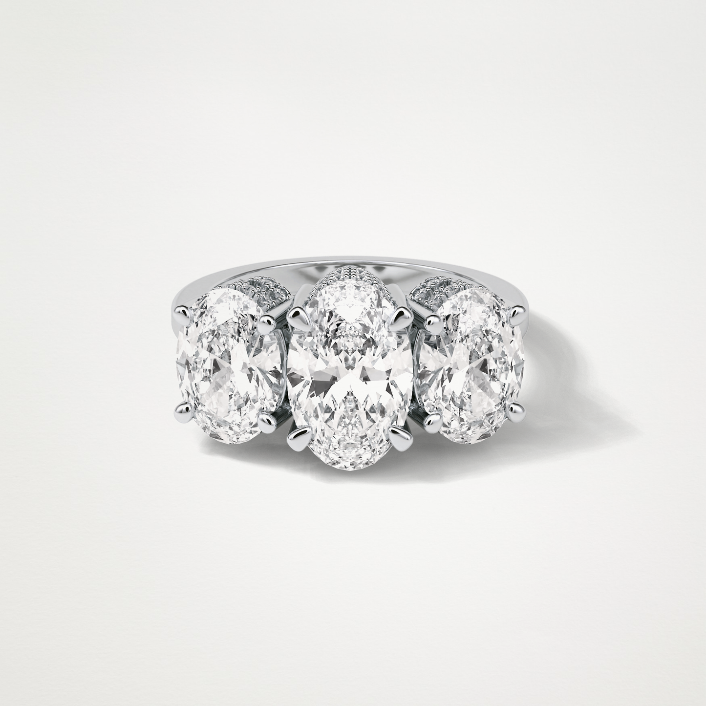 Oval Double Hidden Halo & 3 Stone Moissanite Engagement Ring – 2.35 CT Lab-Created Brilliance in 10K/14K/18K Gold
