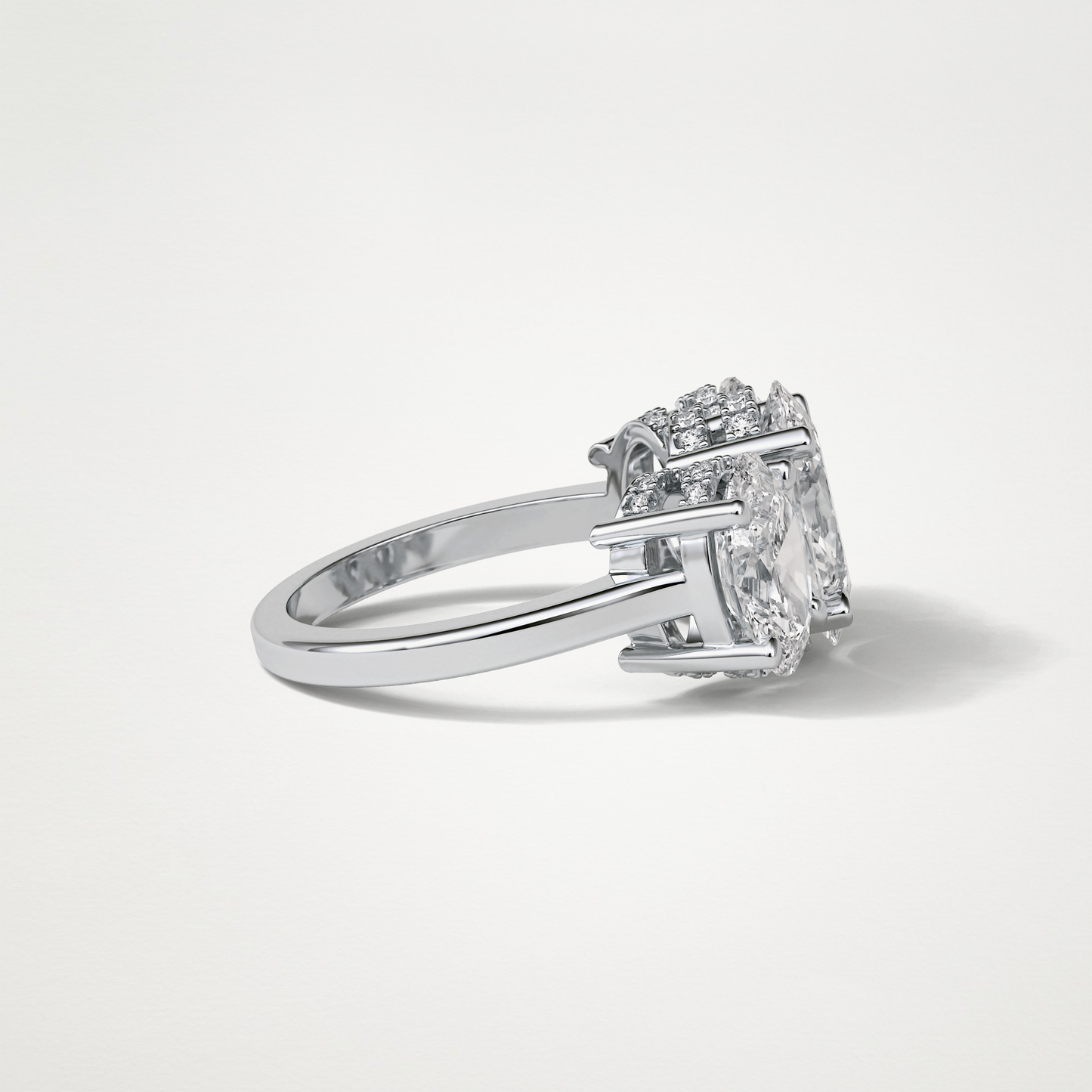 Oval Double Hidden Halo & 3 Stone Moissanite Engagement Ring – 2.35 CT Lab-Created Brilliance in 10K/14K/18K Gold