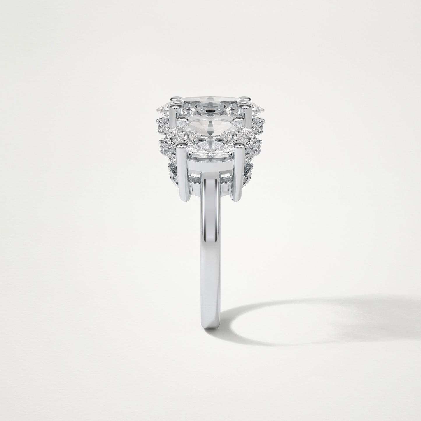 Oval Double Hidden Halo & 3 Stone Moissanite Engagement Ring – 2.35 CT Lab-Created Brilliance in 10K/14K/18K Gold