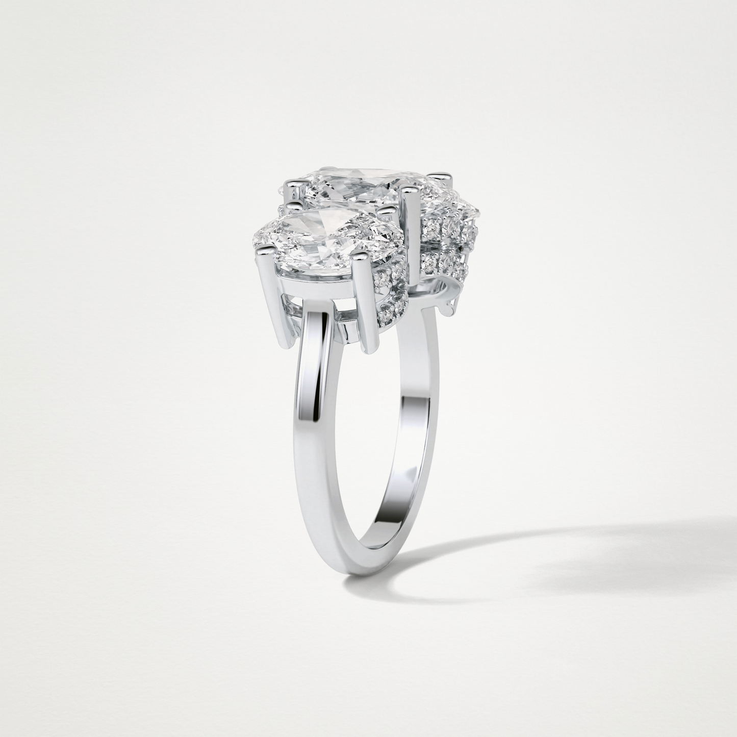Oval Double Hidden Halo & 3 Stone Moissanite Engagement Ring – 2.35 CT Lab-Created Brilliance in 10K/14K/18K Gold