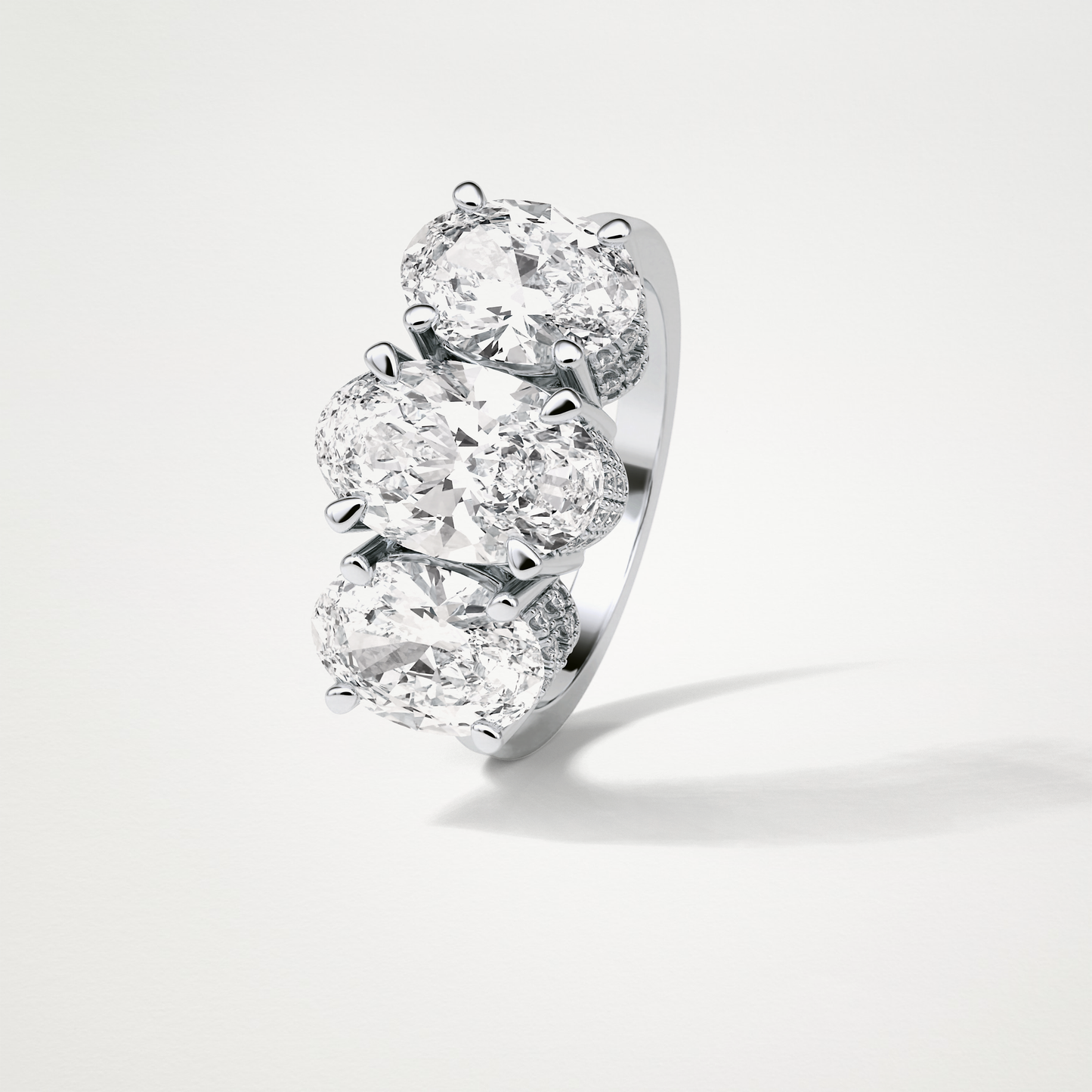 Oval Double Hidden Halo & 3 Stone Moissanite Engagement Ring – 2.35 CT Lab-Created Brilliance in 10K/14K/18K Gold