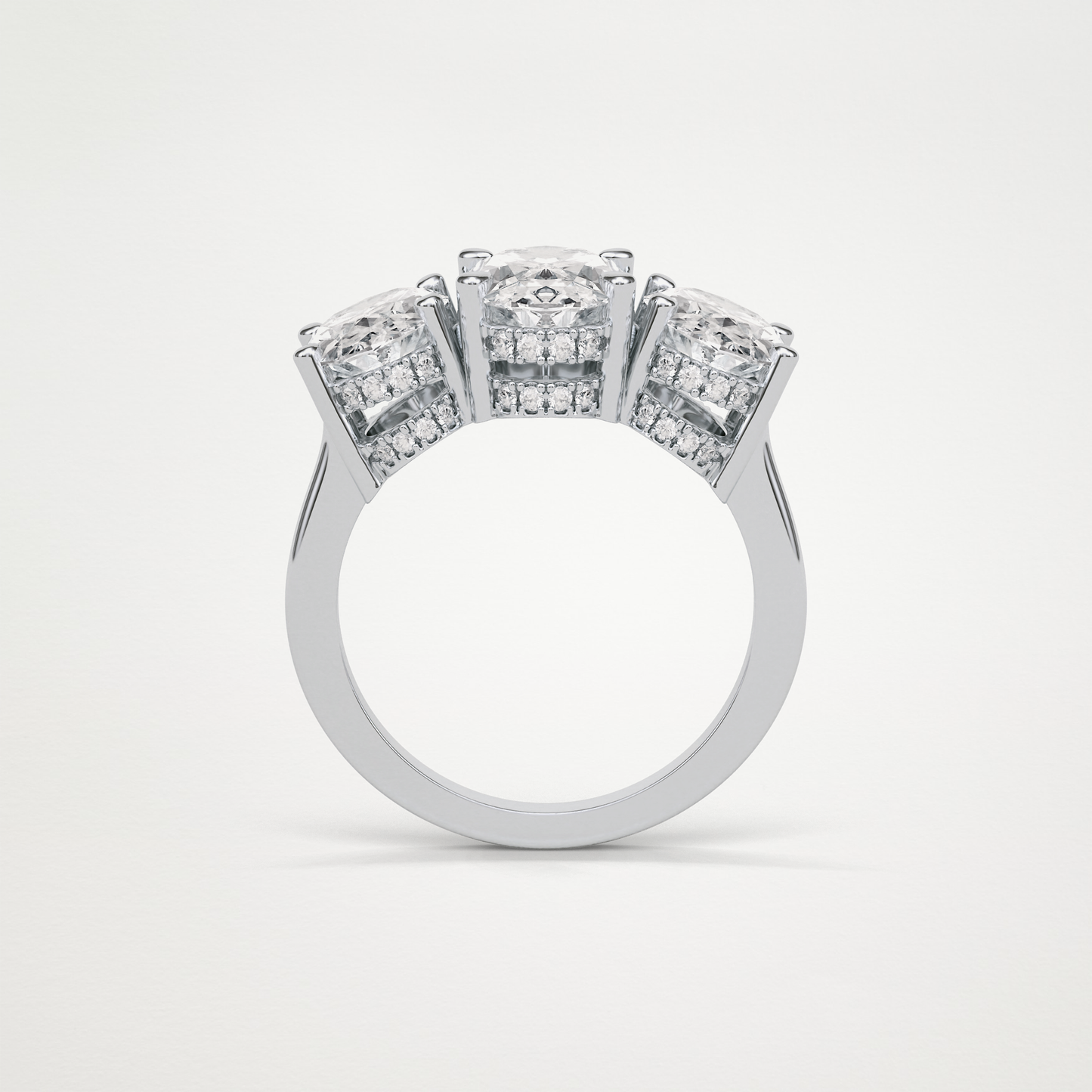 Oval Double Hidden Halo & 3 Stone Moissanite Engagement Ring – 2.35 CT Lab-Created Brilliance in 10K/14K/18K Gold