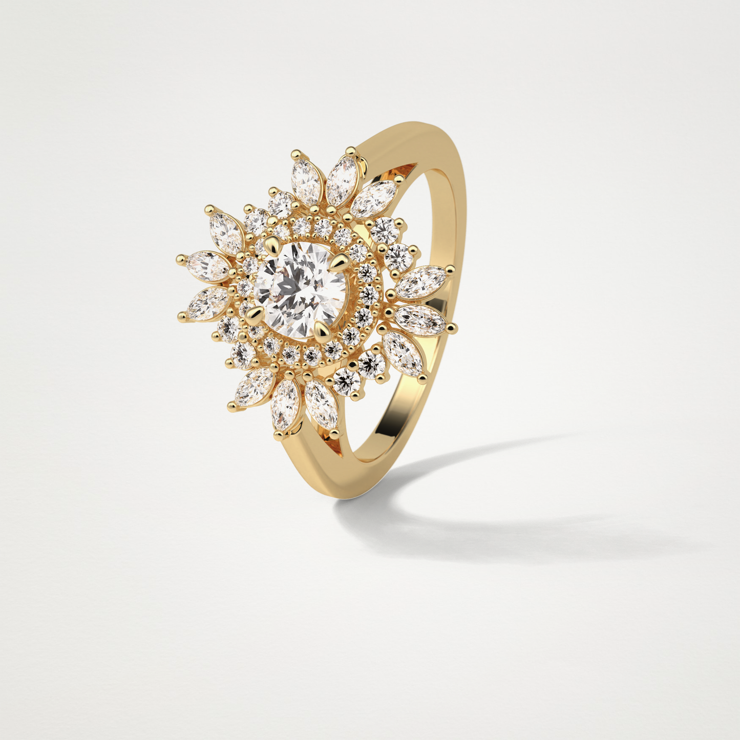 Round Halo & Cluster Moissanite Engagement Ring – 0.5 CT Lab-Created Brilliance in 10K/14K/18K Gold