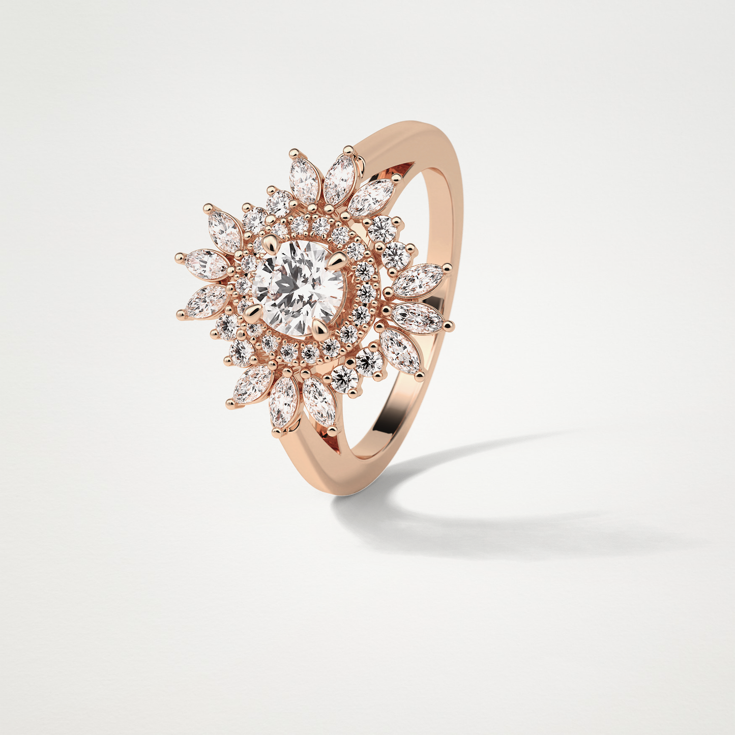 Round Halo & Cluster Moissanite Engagement Ring – 0.5 CT Lab-Created Brilliance in 10K/14K/18K Gold