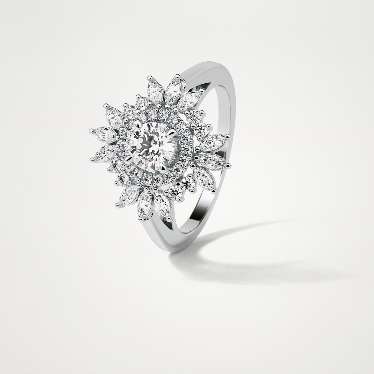 Round Halo & Cluster Moissanite Engagement Ring – 0.5 CT Lab-Created Brilliance in 10K/14K/18K Gold