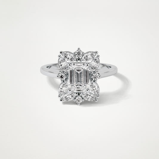 Emerald Cluster Moissanite Engagement Ring – 0.92 CT Lab-Created Brilliance in 10K/14K/18K Gold