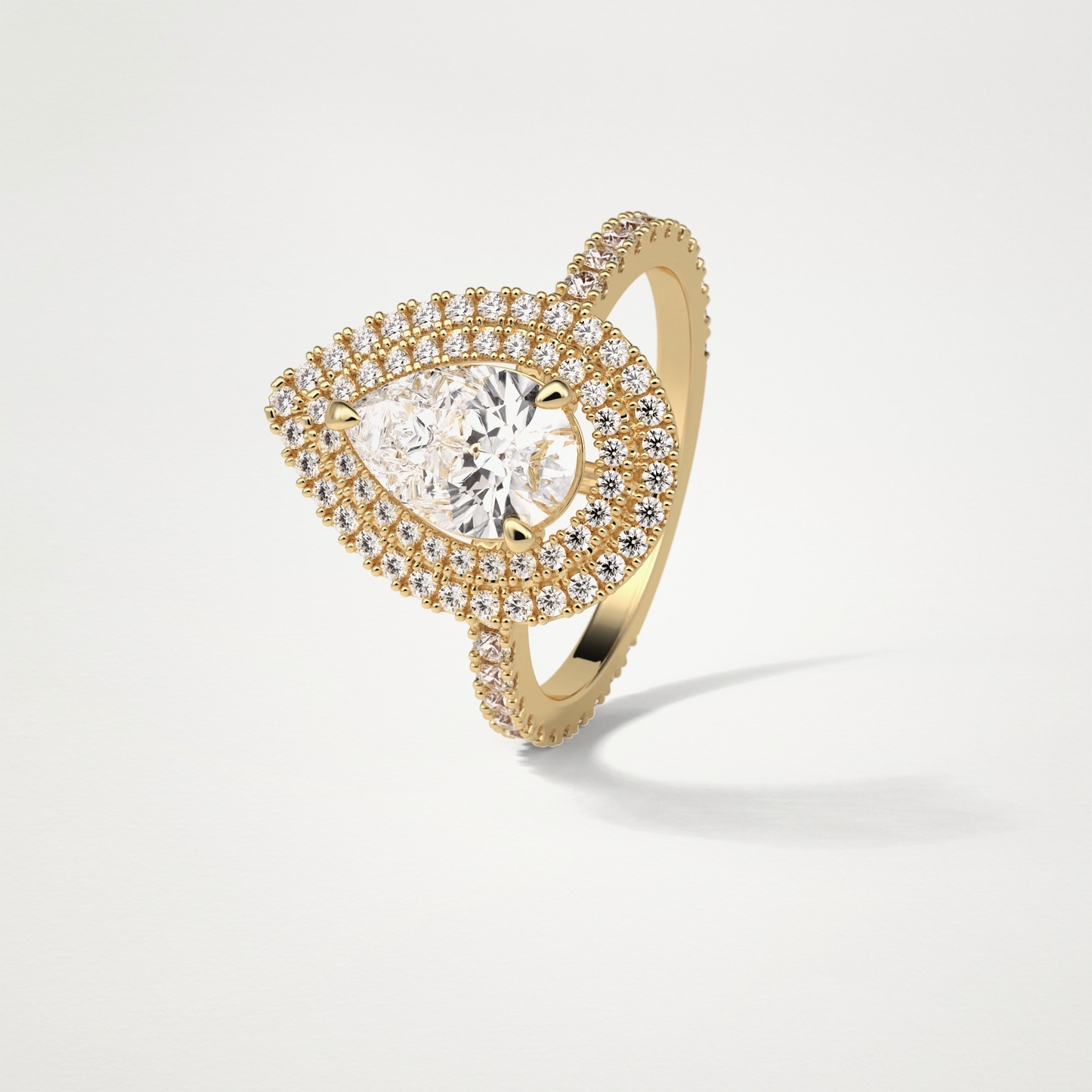 Pear Double Halo Moissanite Engagement Ring – 1.33 CT Lab-Created Brilliance in 10K/14K/18K Gold