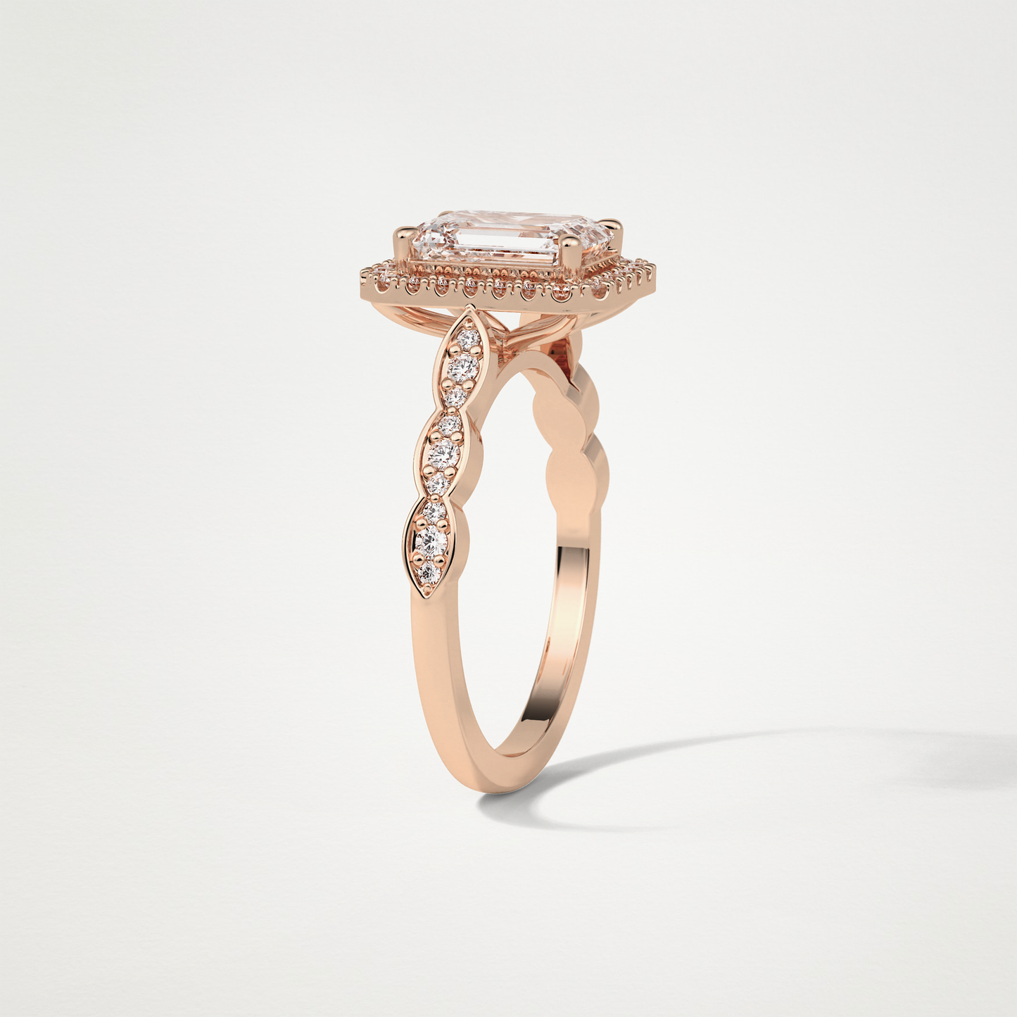 Emerald Milgrain Halo Moissanite Engagement Ring – 1.91 CT Lab-Created Brilliance in 10K/14K/18K Gold