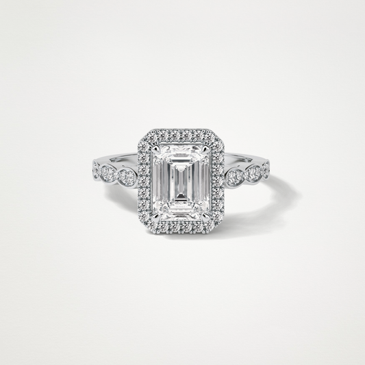 Emerald Milgrain Halo Moissanite Engagement Ring – 1.91 CT Lab-Created Brilliance in 10K/14K/18K Gold