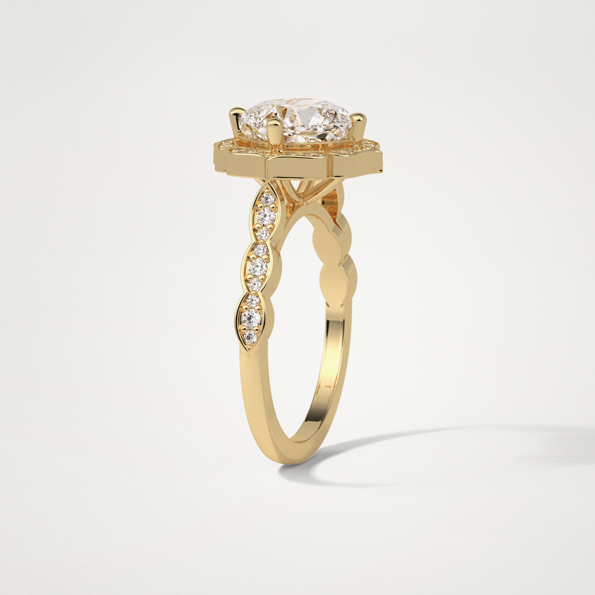 Cushion Milgrain Halo Moissanite Engagement Ring – 2.1 CT Lab-Created Brilliance in 10K/14K/18K Gold 12