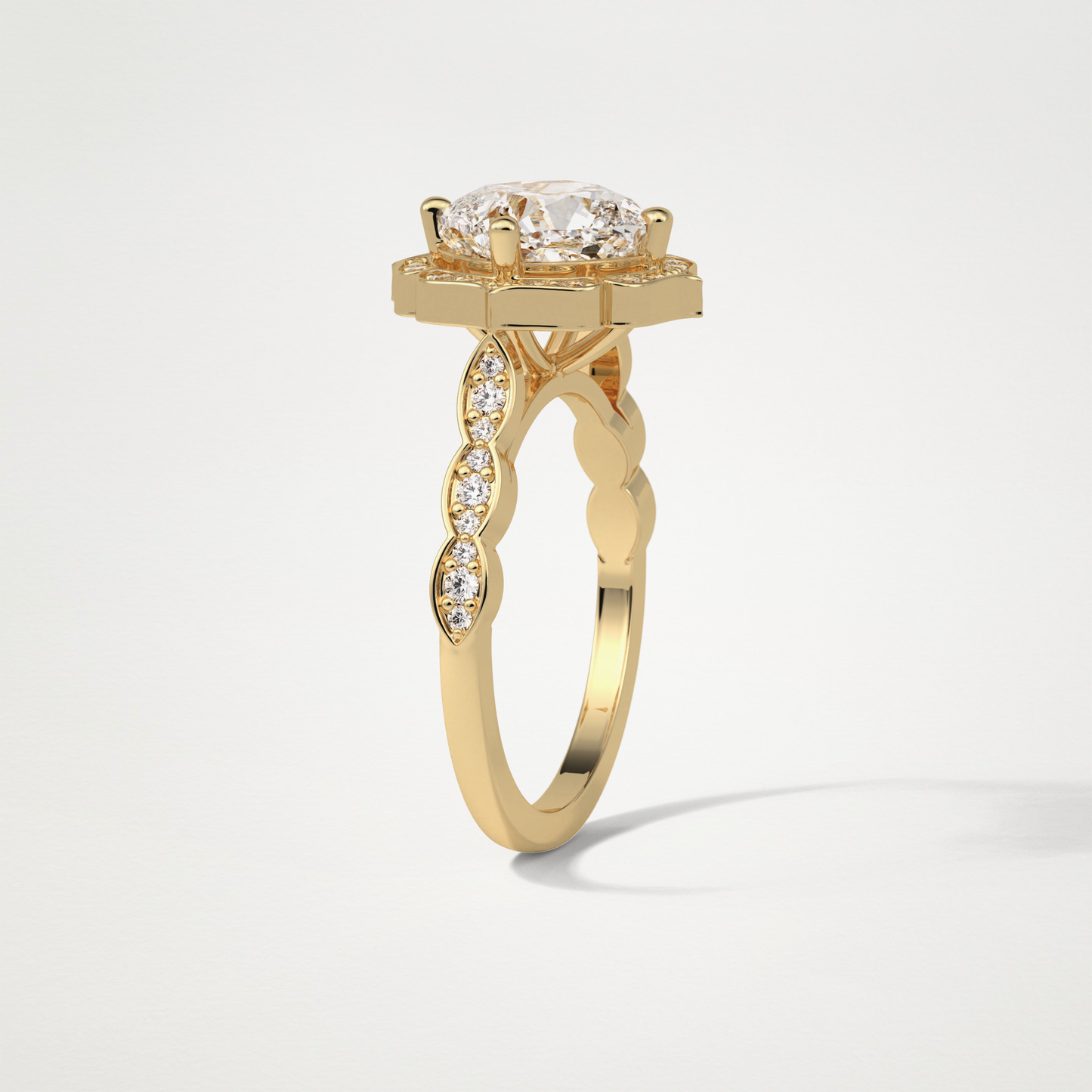 Cushion Halo & Pave Moissanite Engagement Ring – 2.1 CT Lab-Created Brilliance in 10K/14K/18K Gold