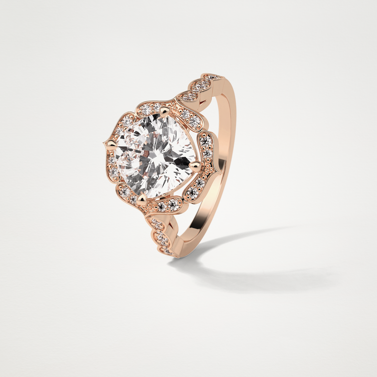 Cushion Milgrain Halo Moissanite Engagement Ring – 2.1 CT Lab-Created Brilliance in 10K/14K/18K Gold 20