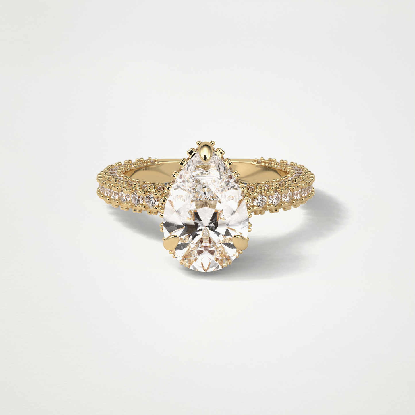 Pear Double Hidden Halo & Pave Moissanite Engagement Ring – 1.5 CT Lab-Created Brilliance in 10K/14K/18K Gold