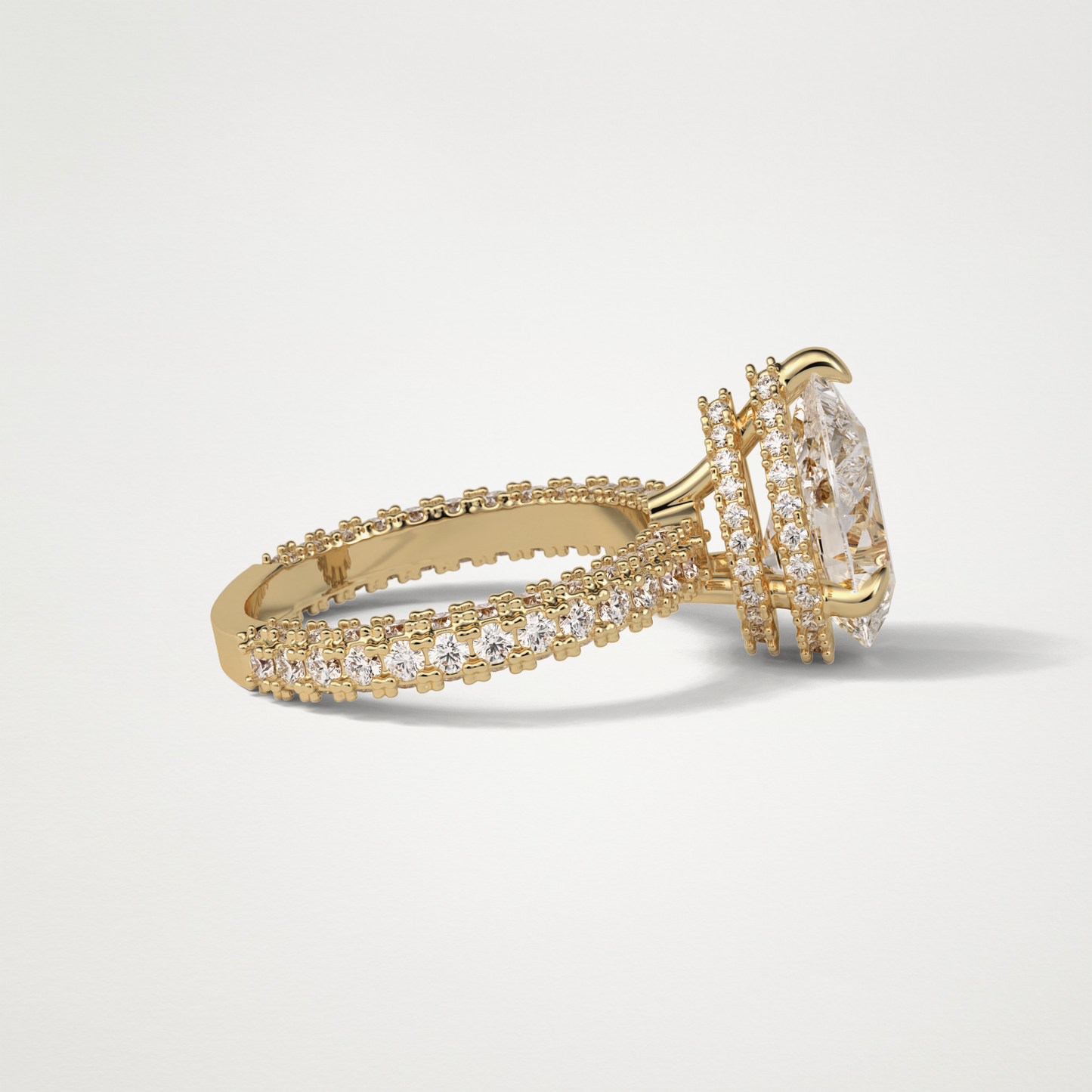 Pear Double Hidden Halo & Pave Moissanite Engagement Ring – 1.5 CT Lab-Created Brilliance in 10K/14K/18K Gold