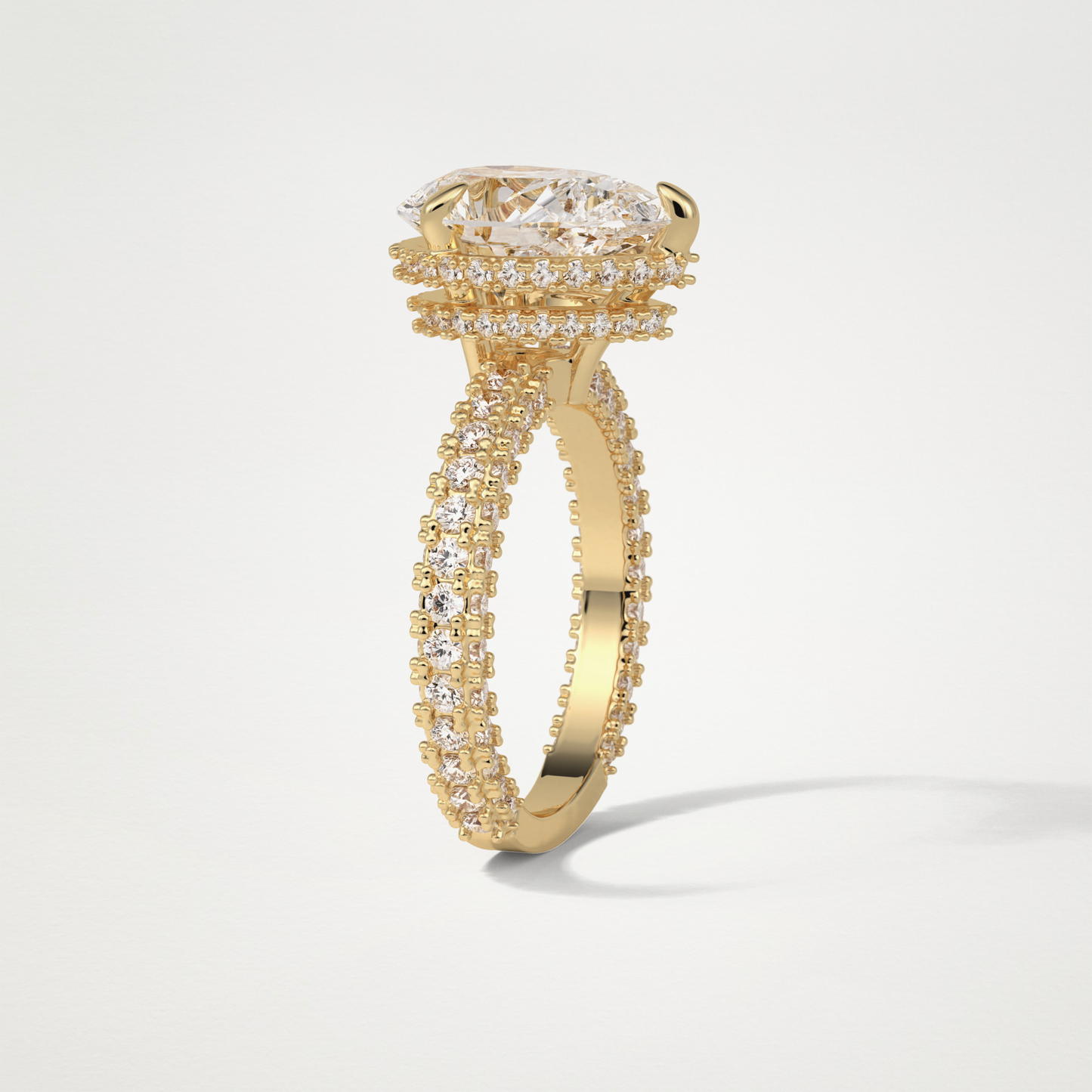 Pear Double Hidden Halo & Pave Moissanite Engagement Ring – 1.5 CT Lab-Created Brilliance in 10K/14K/18K Gold