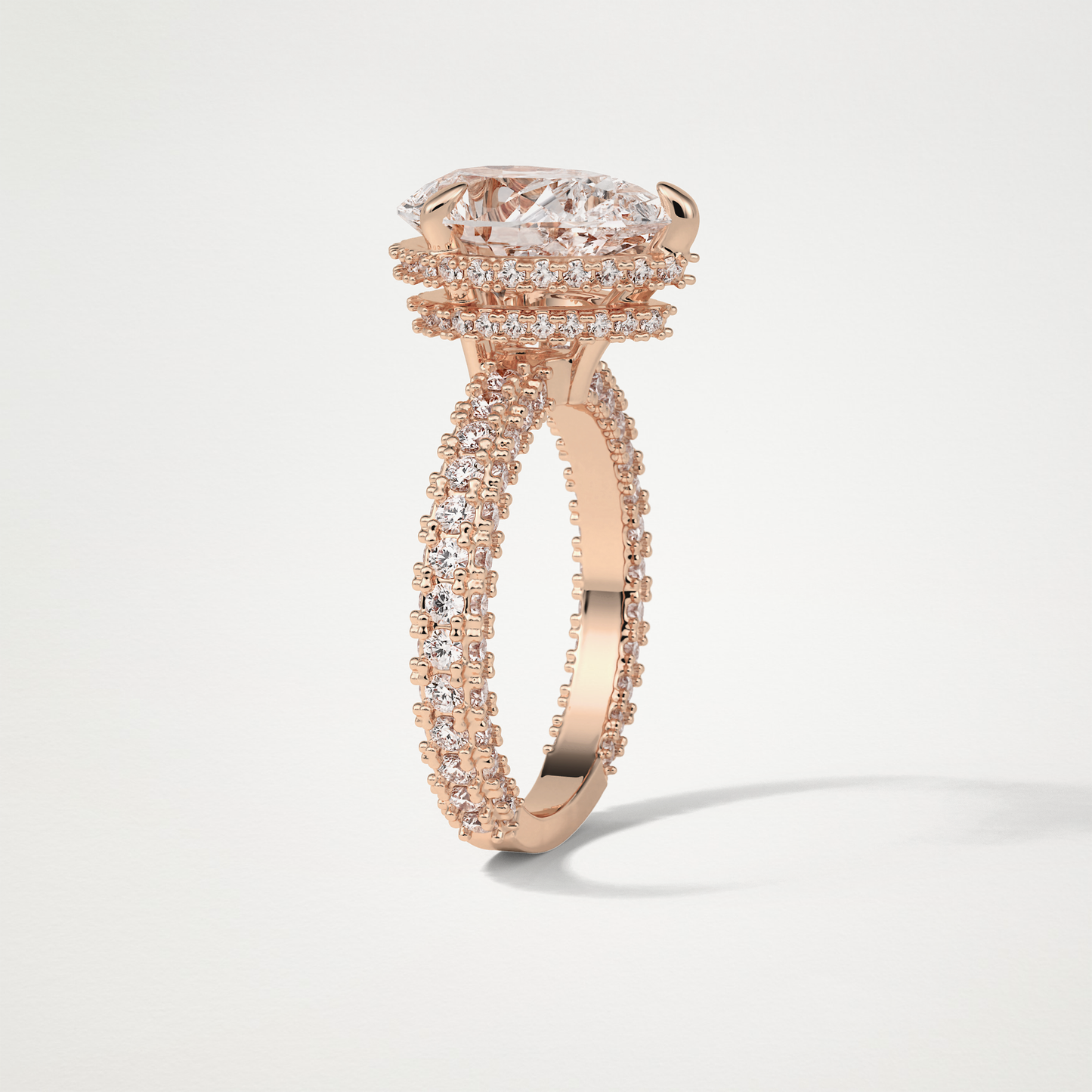 Pear Double Hidden Halo & Pave Moissanite Engagement Ring – 1.5 CT Lab-Created Brilliance in 10K/14K/18K Gold