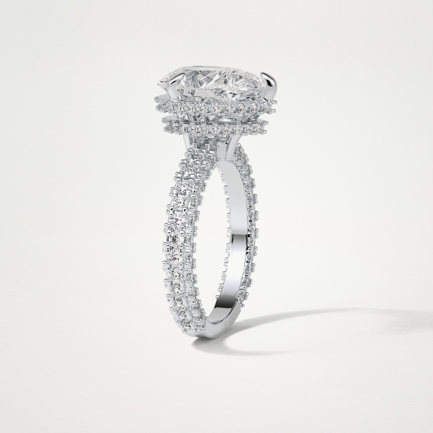Pear Double Hidden Halo & Pave Moissanite Engagement Ring – 1.5 CT Lab-Created Brilliance in 10K/14K/18K Gold