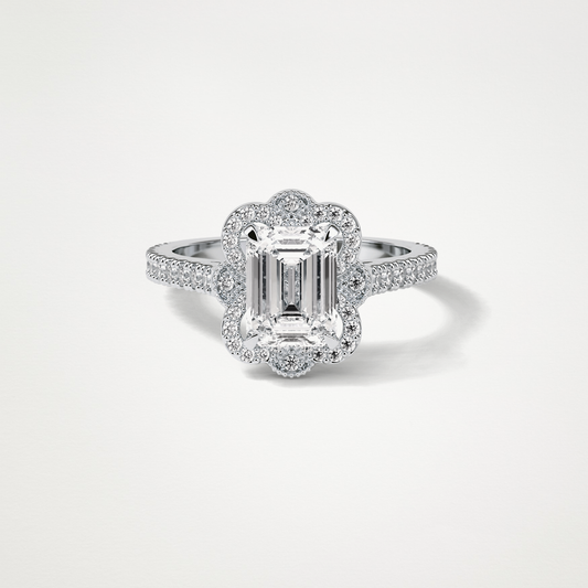 Emerald Cluster & Pave Moissanite Engagement Ring – 1.6 CT Lab-Created Brilliance in 10K/14K/18K Gold