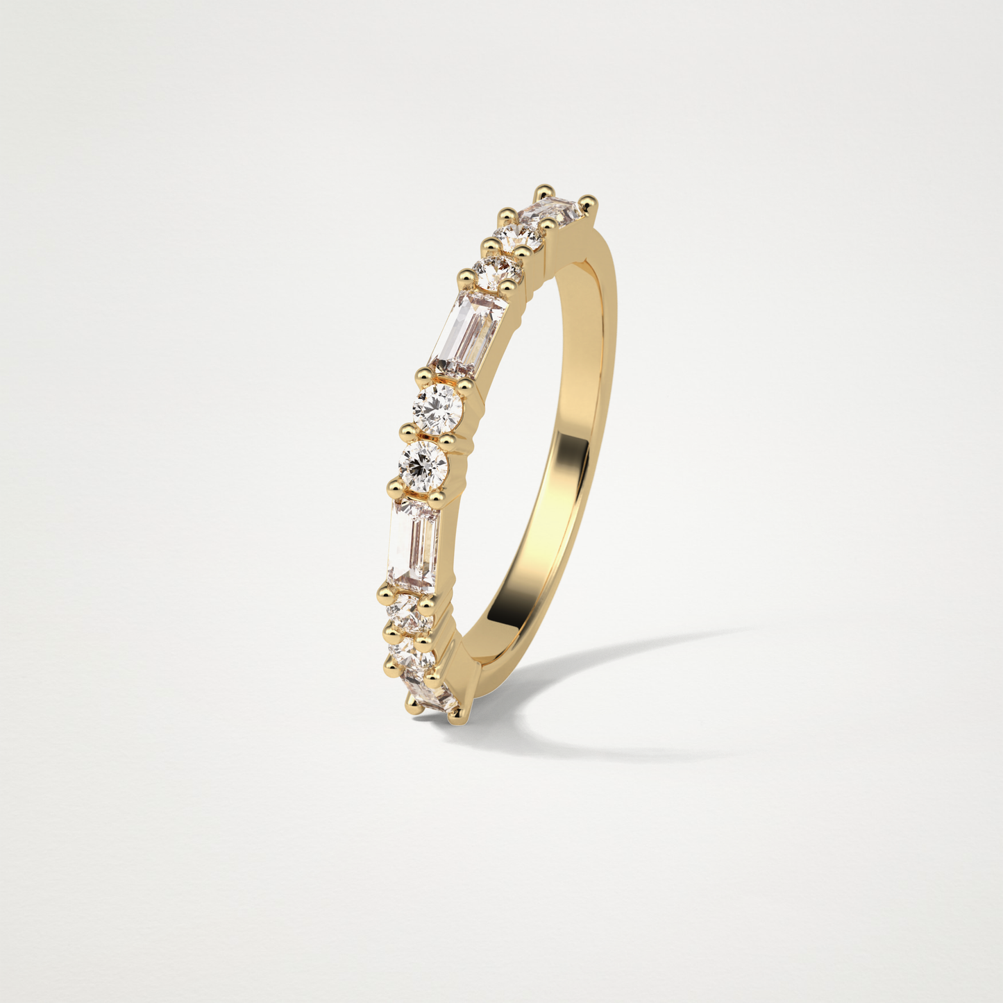 0.64 TCW Baguette and Round Half Eternity Wedding Band – Solid Gold Elegant and Timeless Design