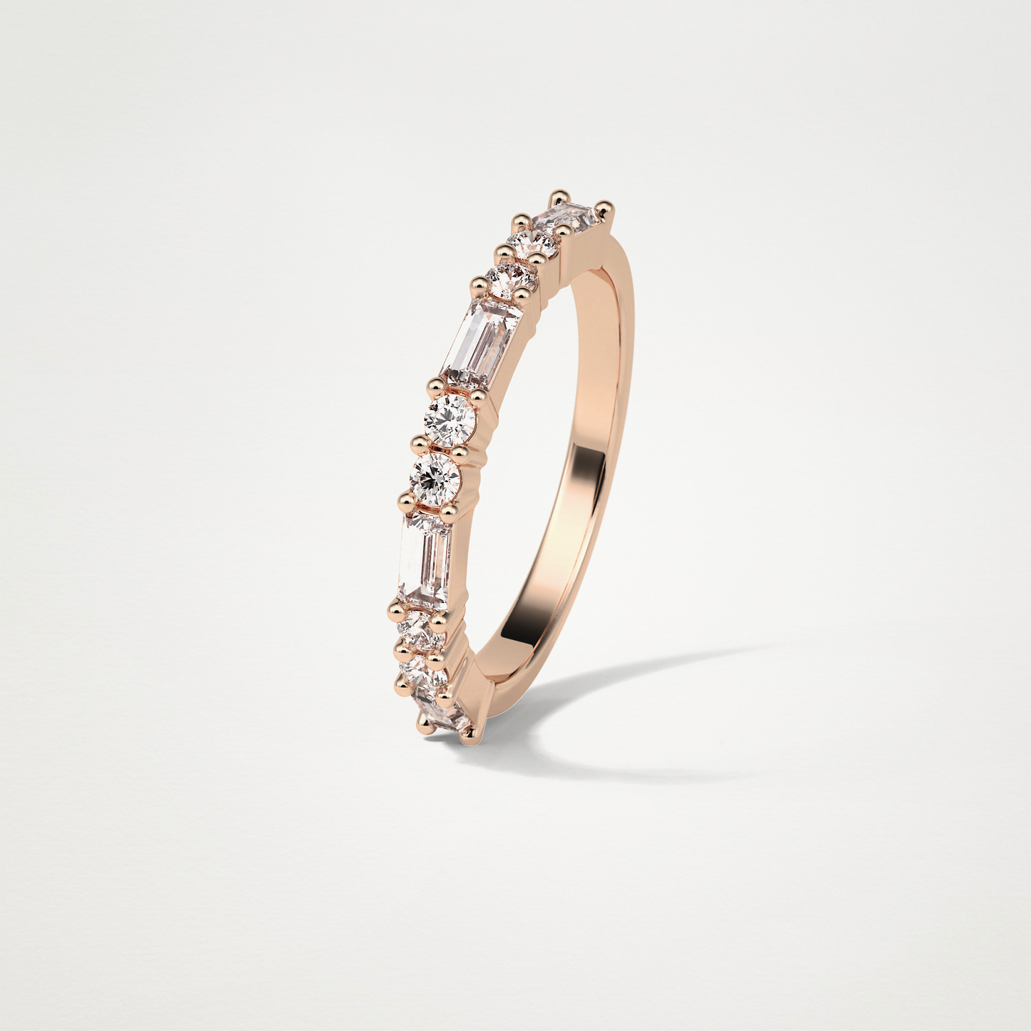 0.64 TCW Baguette and Round Half Eternity Wedding Band – Solid Gold Elegant and Timeless Design