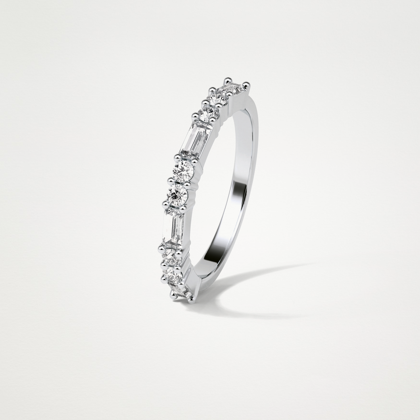 0.64 TCW Baguette and Round Half Eternity Wedding Band – Solid Gold Elegant and Timeless Design