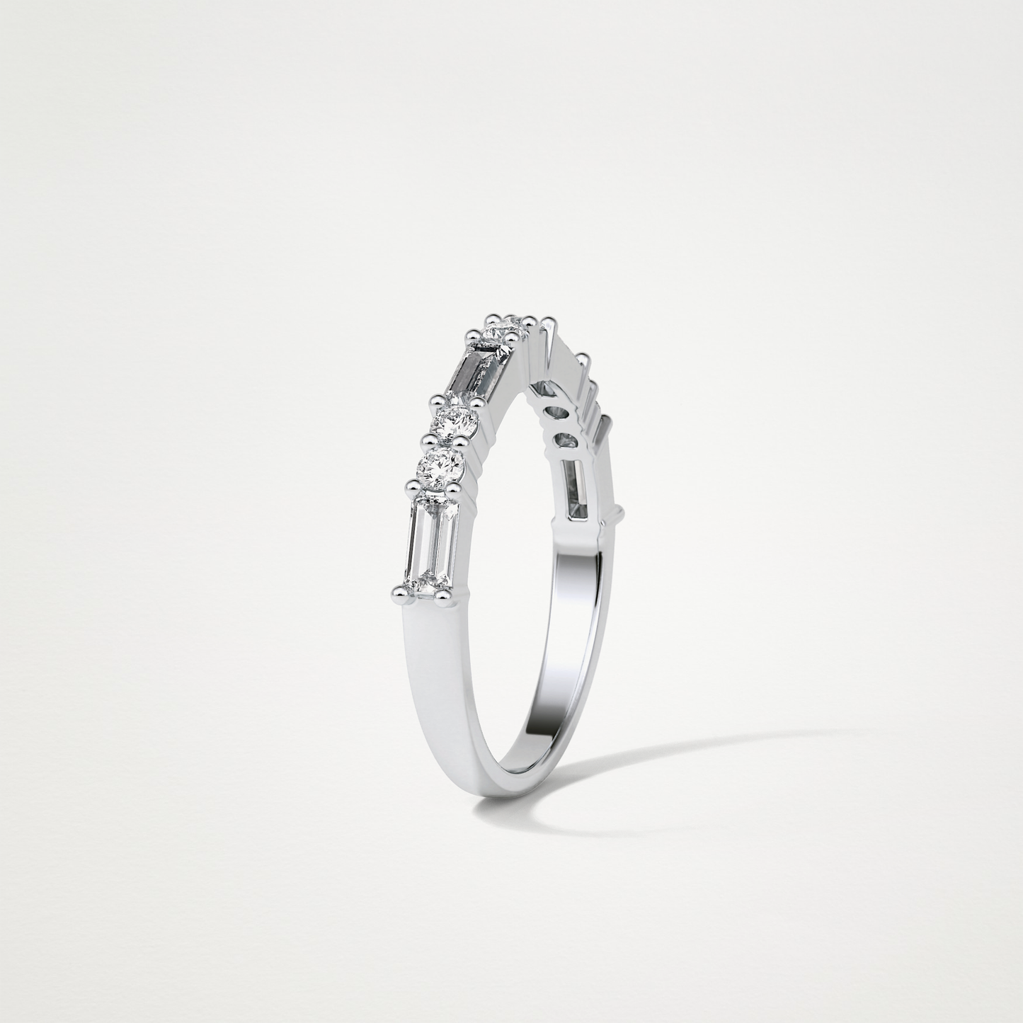 0.64 TCW Baguette and Round Half Eternity Wedding Band – Solid Gold Elegant and Timeless Design