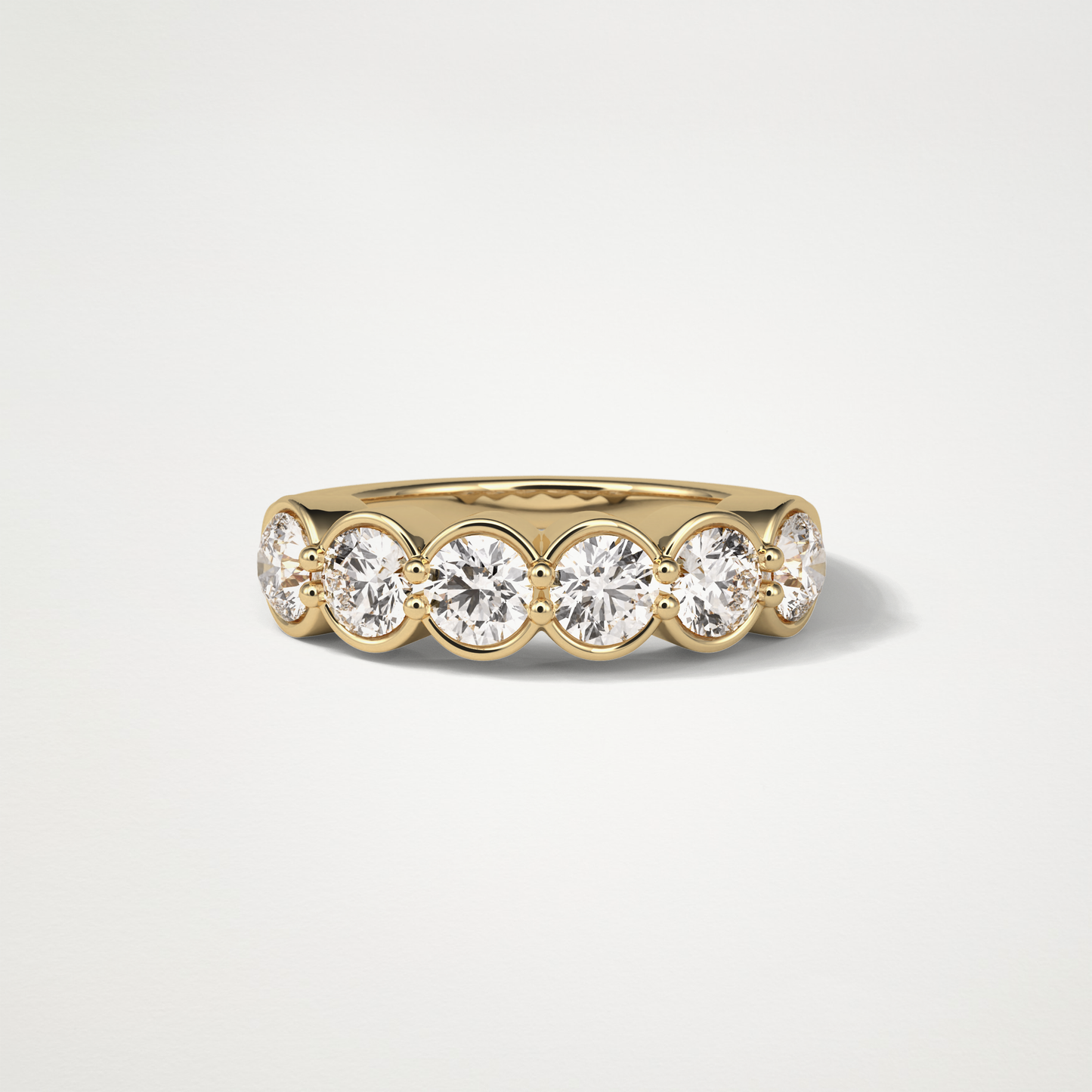 1.36 TCW Round Bezel Half Eternity Wedding Band – Solid Gold Elegant and Timeless Design