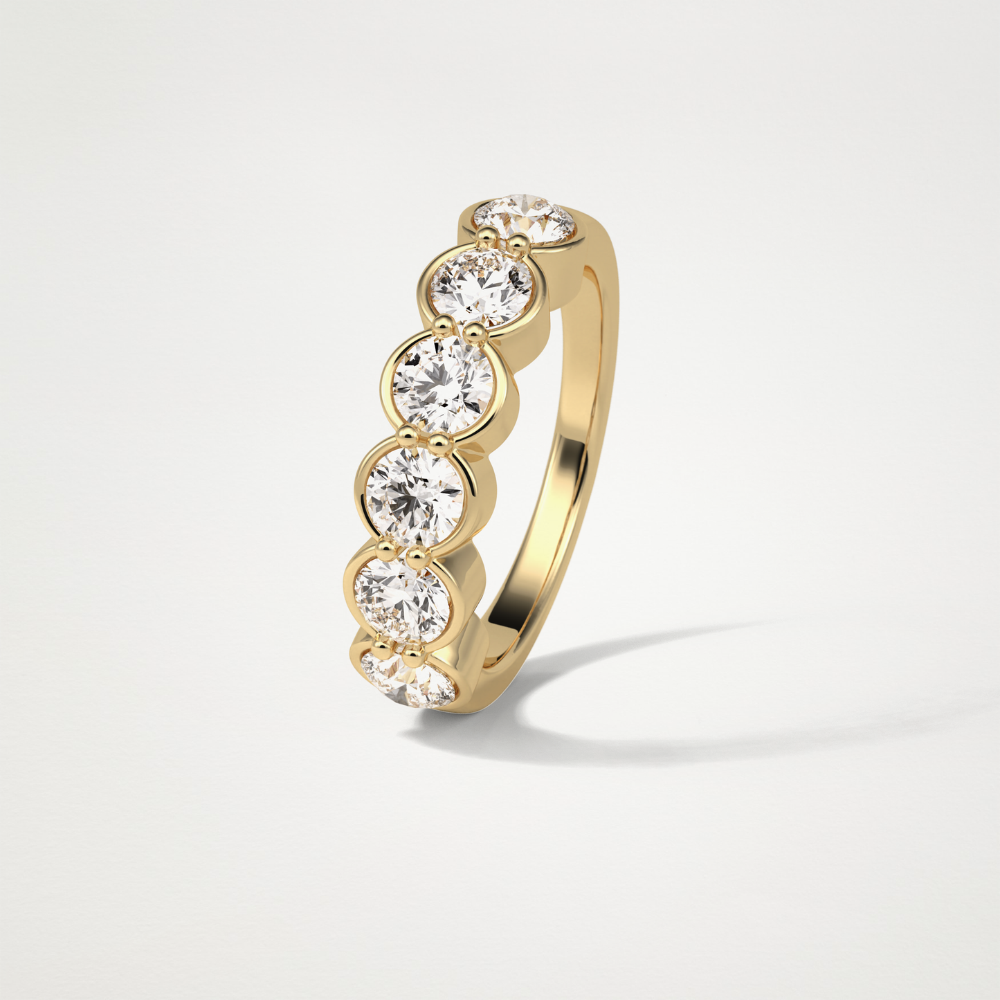1.36 TCW Round Bezel Half Eternity Wedding Band – Solid Gold Elegant and Timeless Design