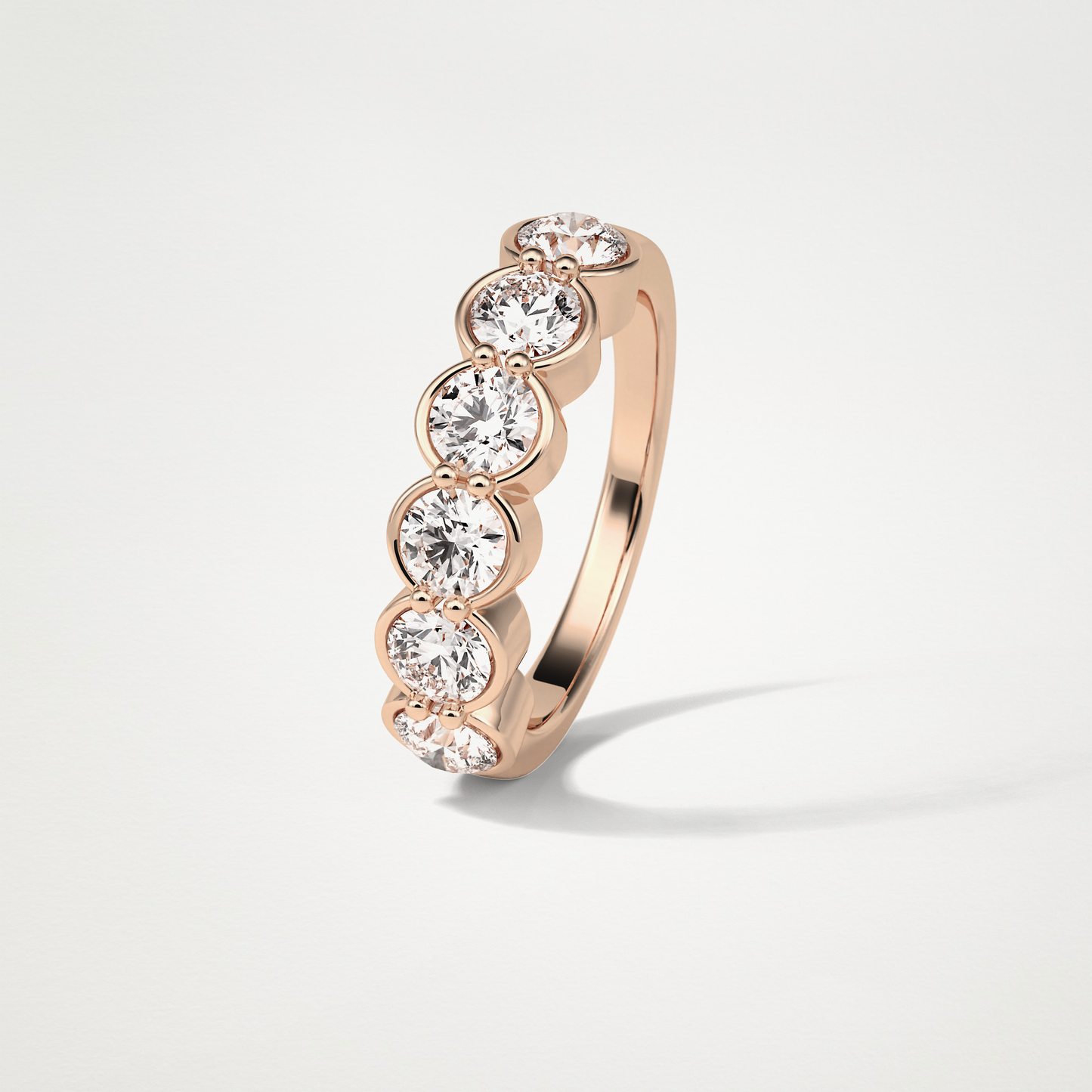1.36 TCW Round Bezel Half Eternity Wedding Band – Solid Gold Elegant and Timeless Design