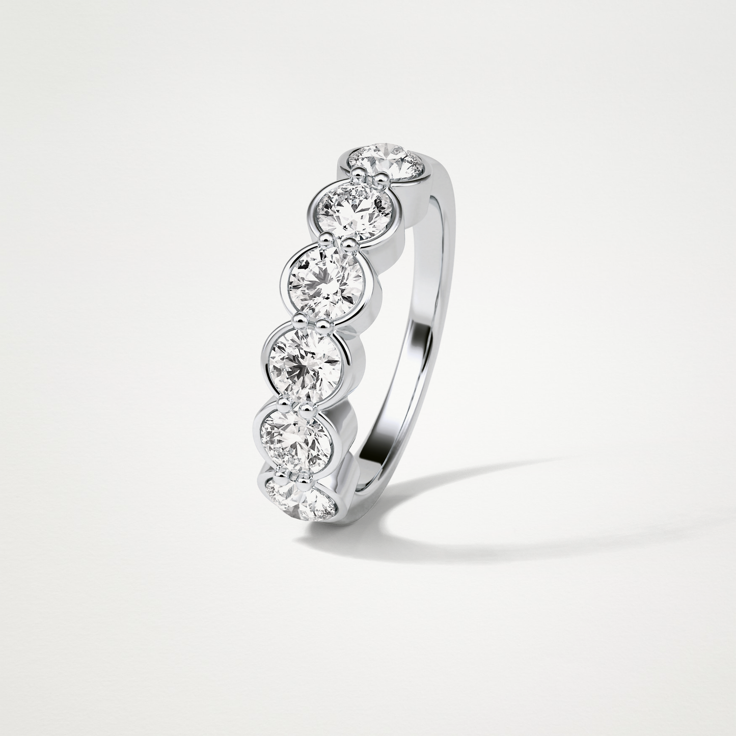 1.36 TCW Round Bezel Half Eternity Wedding Band – Solid Gold Elegant and Timeless Design