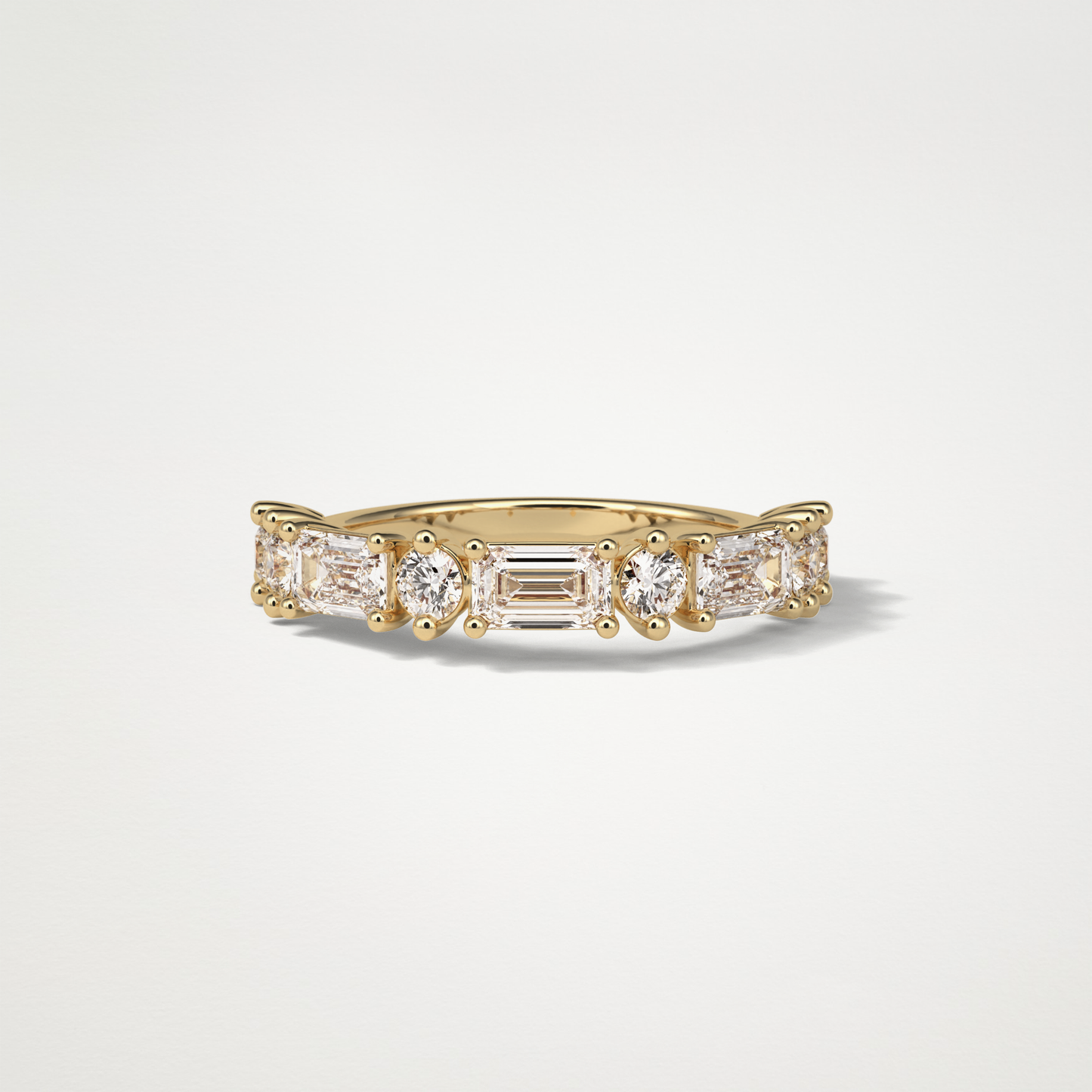 1.28 TCW Emerald and Round Half Eternity Wedding Band – Solid Gold Elegant and Timeless Design