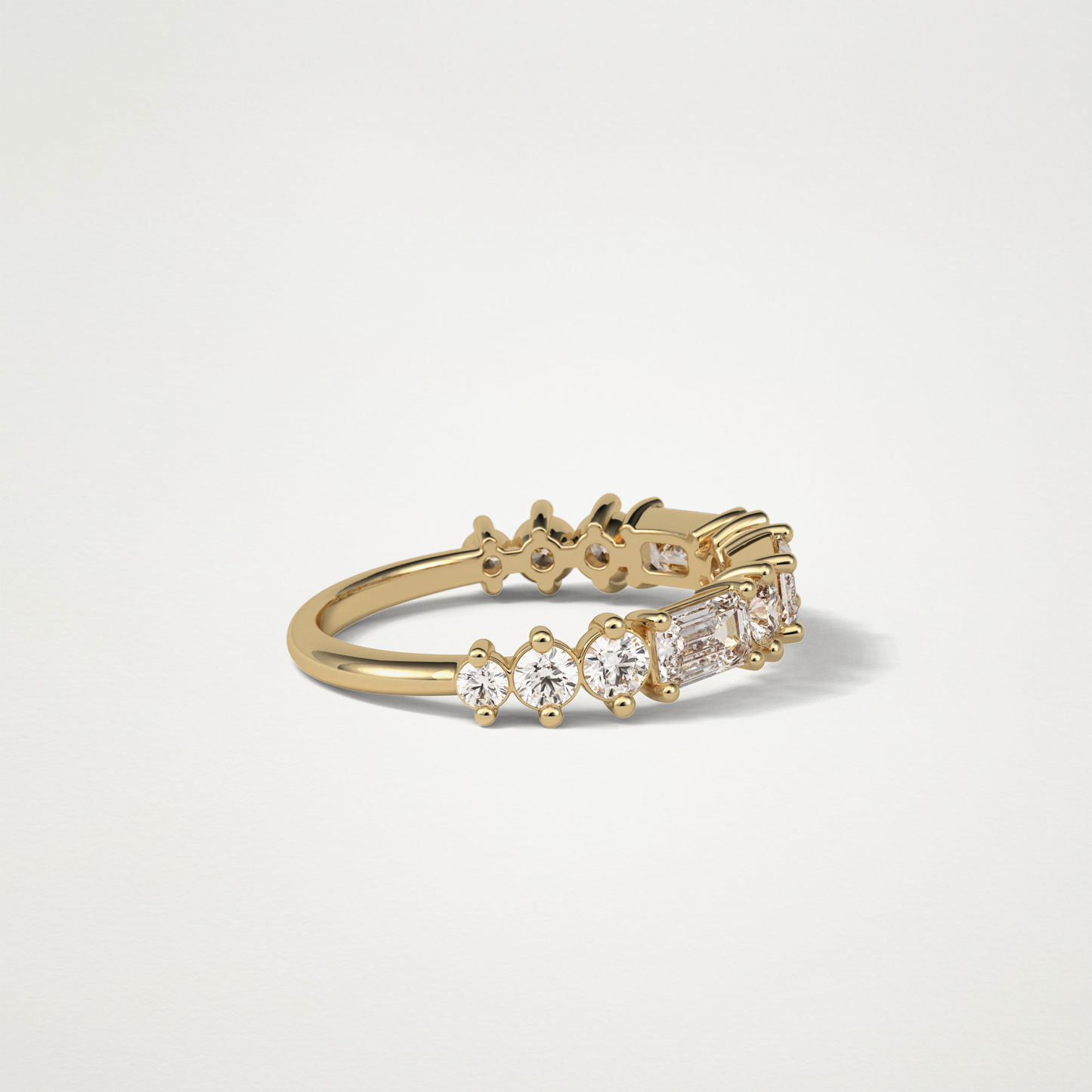 1.28 TCW Emerald and Round Half Eternity Wedding Band – Solid Gold Elegant and Timeless Design